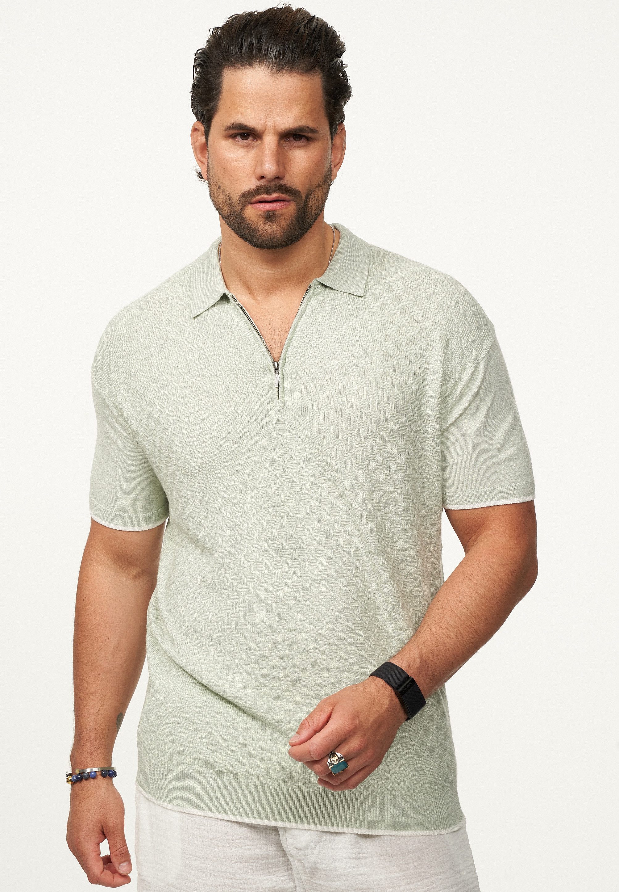 SOULSTAR Poloshirt mit Half-Zip Herren Kurzarm Strick Polo-Hemd T-Shirt