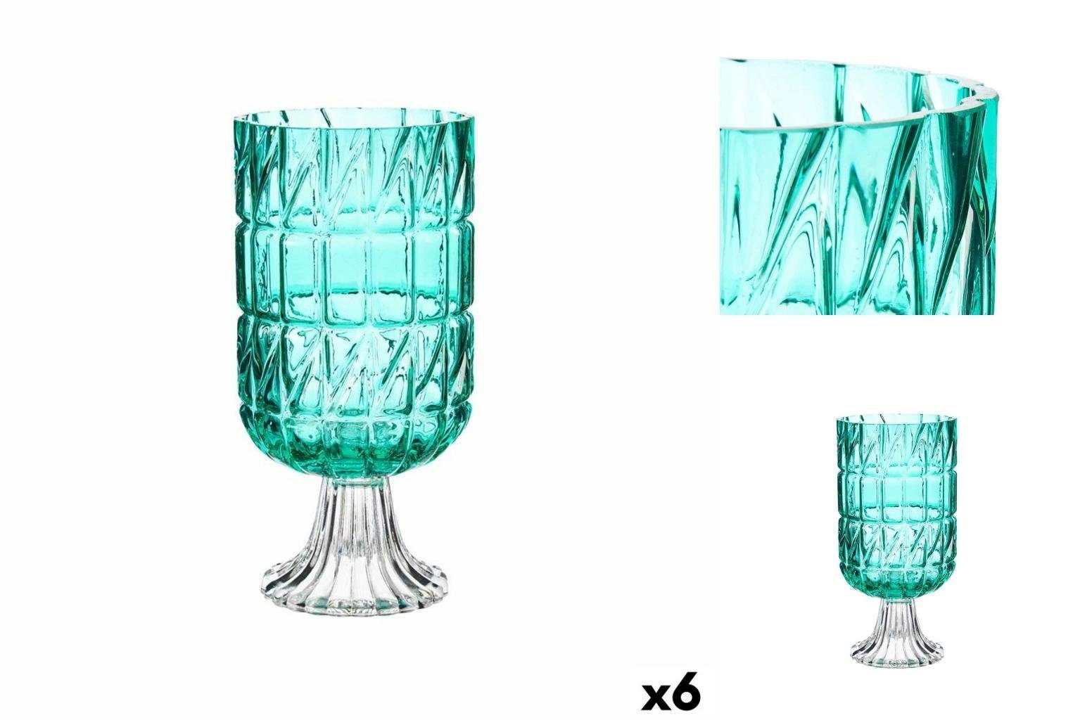 Gift Decor Dekovase Vase Schnitzerei türkis Glas 13 x 26,5 x 13 cm 6 Stück