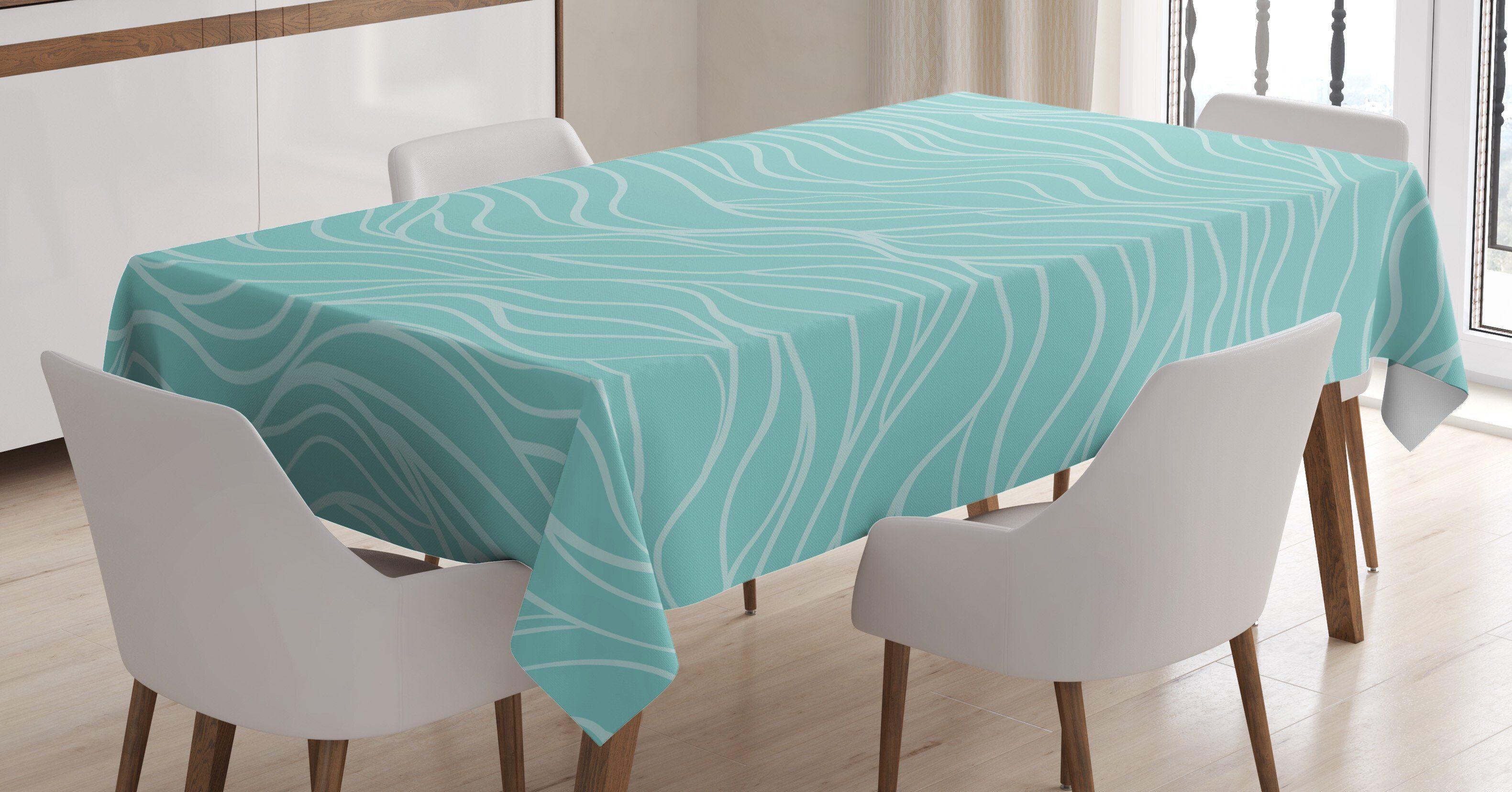 Abakuhaus Tischdecke Farbfest Waschbar Für den Außen Bereich geeignet Klare Farben, Streifen Einfache Aquatic Doodle Waves