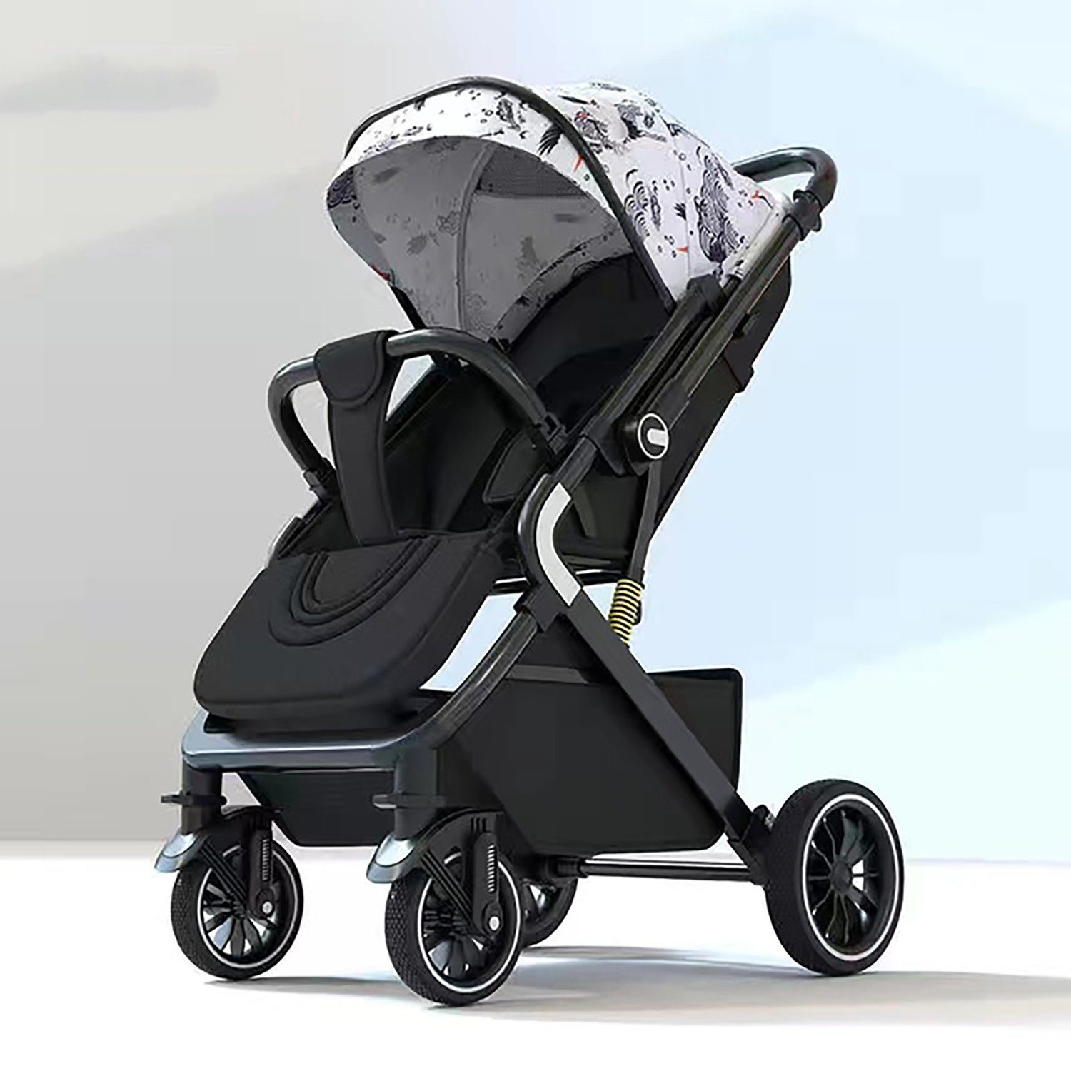TPFLiving Kinder-Buggy Kinderwagen Buggy Babywanne 5-Punkt-Sicherheitsgurt mit Sonnenschutz, verstellbare Rückenlehne, wendbare Babyschale, Crane Weiß-Grau