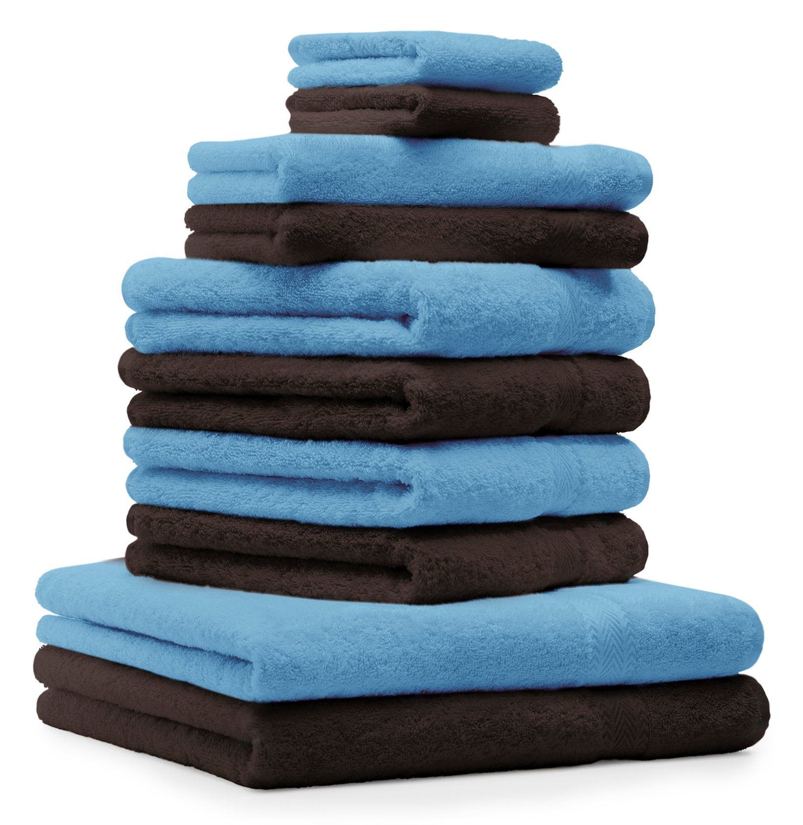 Betz Handtuch Set 10-TLG. Handtuch-Set Premium Farbe Hellblau & Dunkelbraun, Baumwolle, (10-tlg)