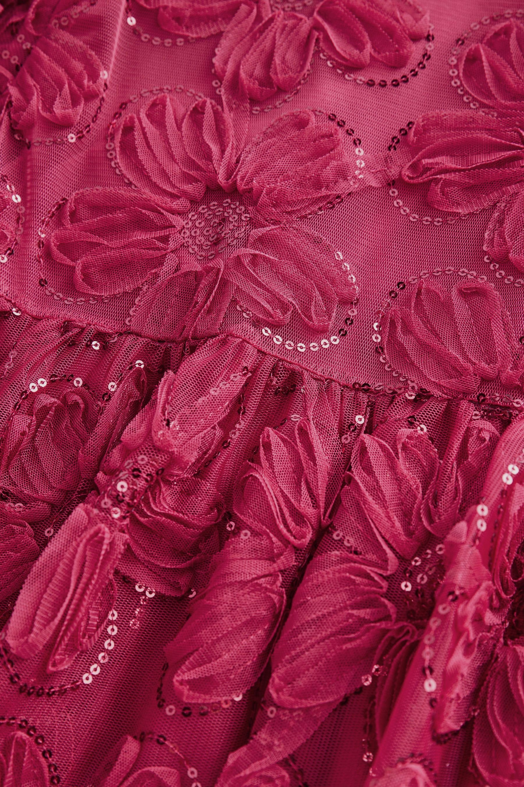 Flower Partykleid Langärmeliges mit Partykleid Next Red (1-tlg) aus Pailletten Netz