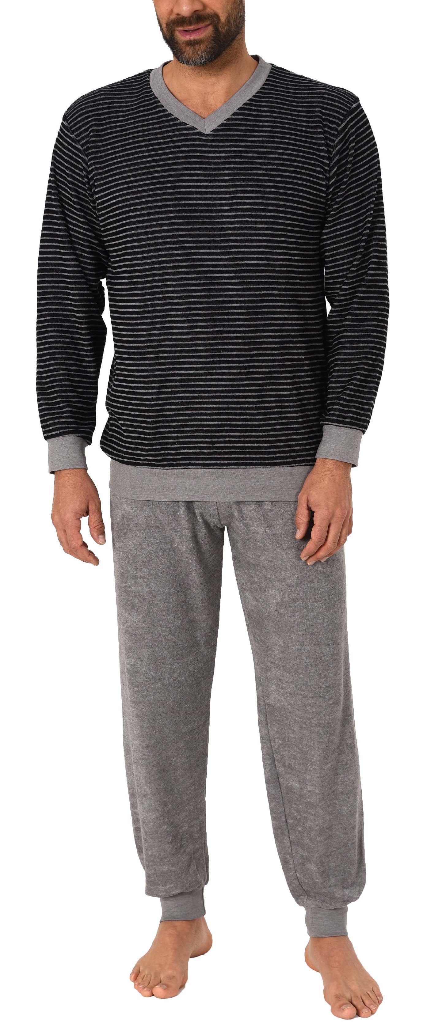 Normann Pyjama Herren Frottee Pyjama langarm mit Bündchen in Ringel Optik günstig online kaufen