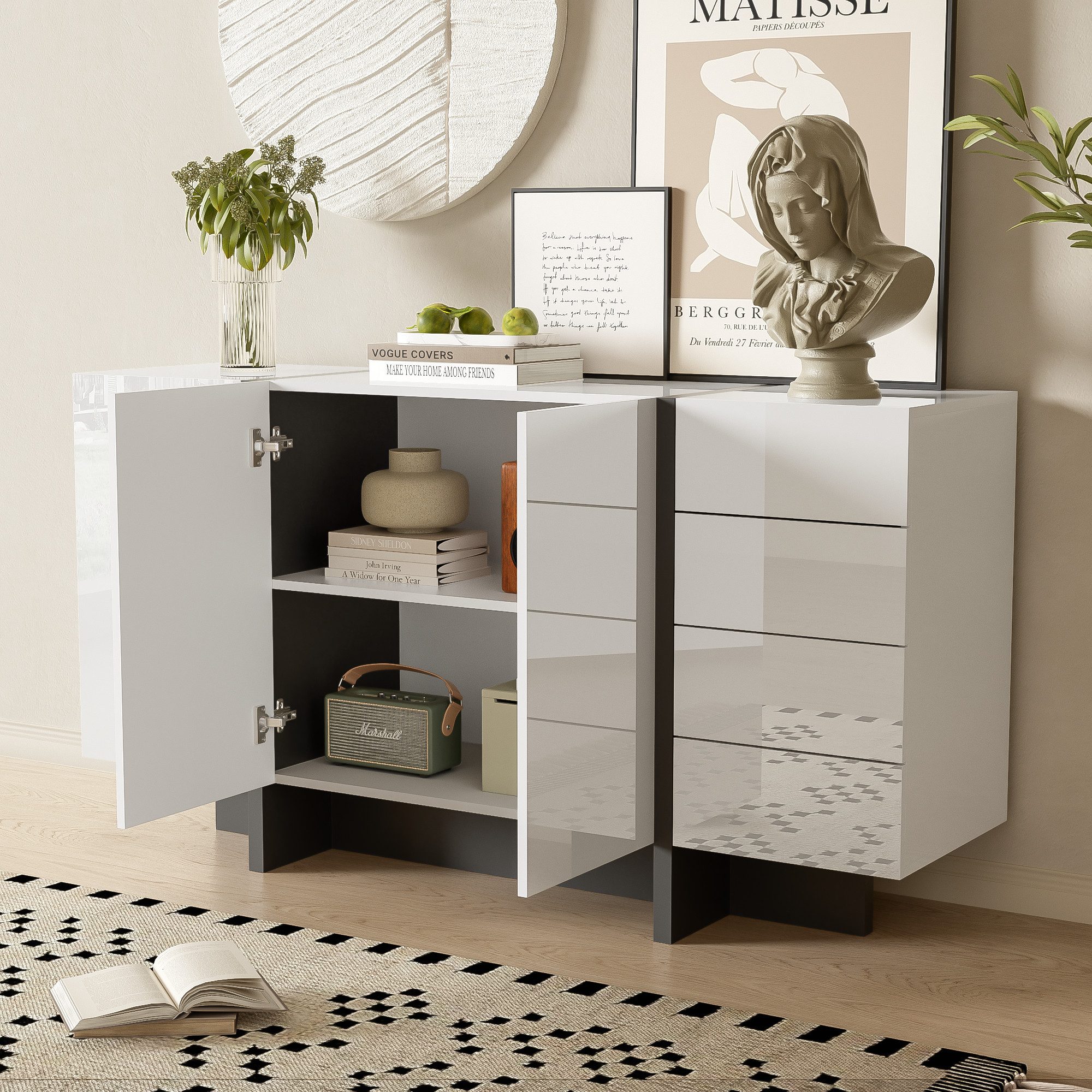 Refined Living Sideboard Weißer Hochglanz-Sideboard Kommode günstig online kaufen