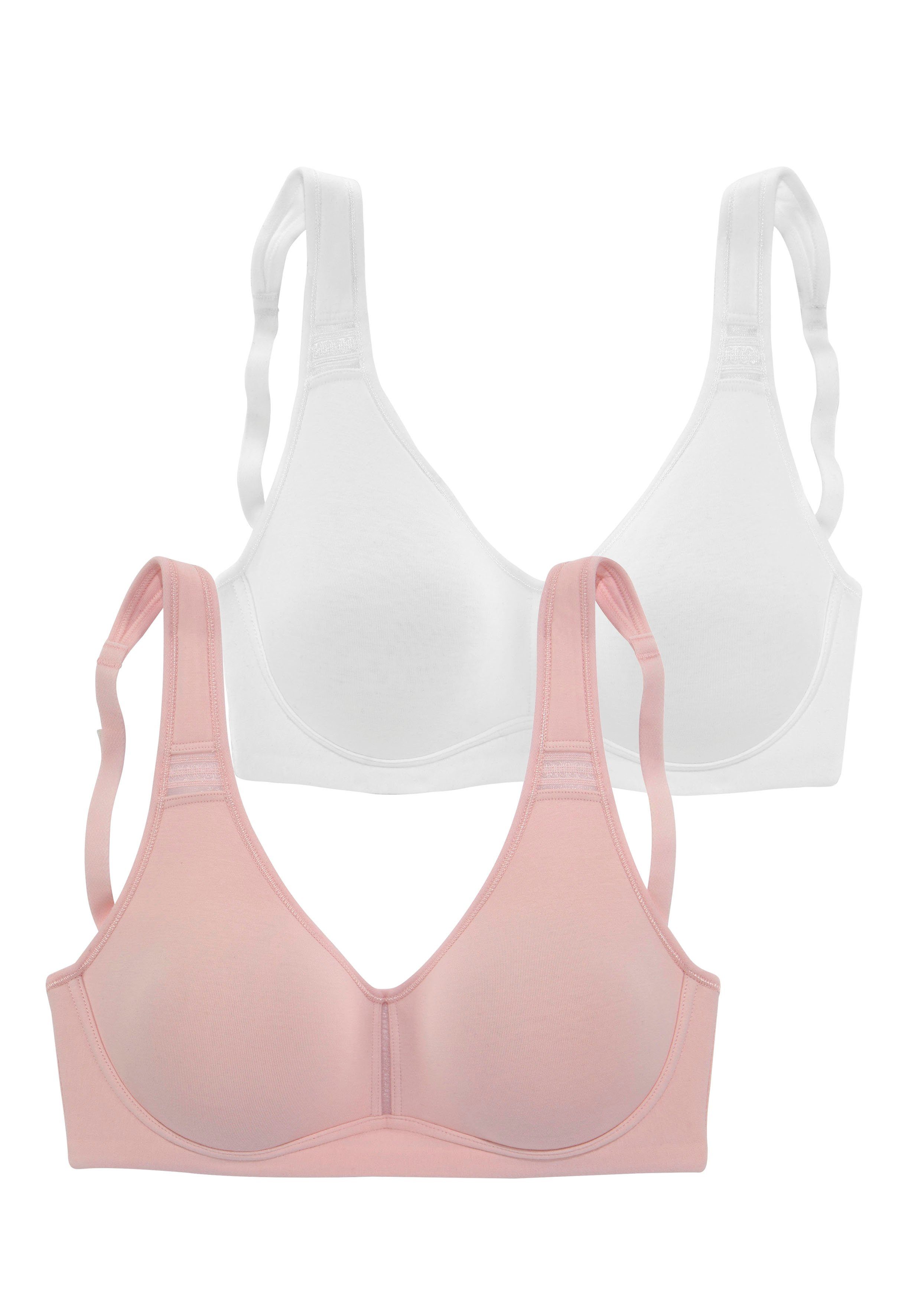 aus + (Packung, T-Shirt-BH fleur 2 Dessous Bügel petite Stück) rose Basic Baumwolle, weiß ohne