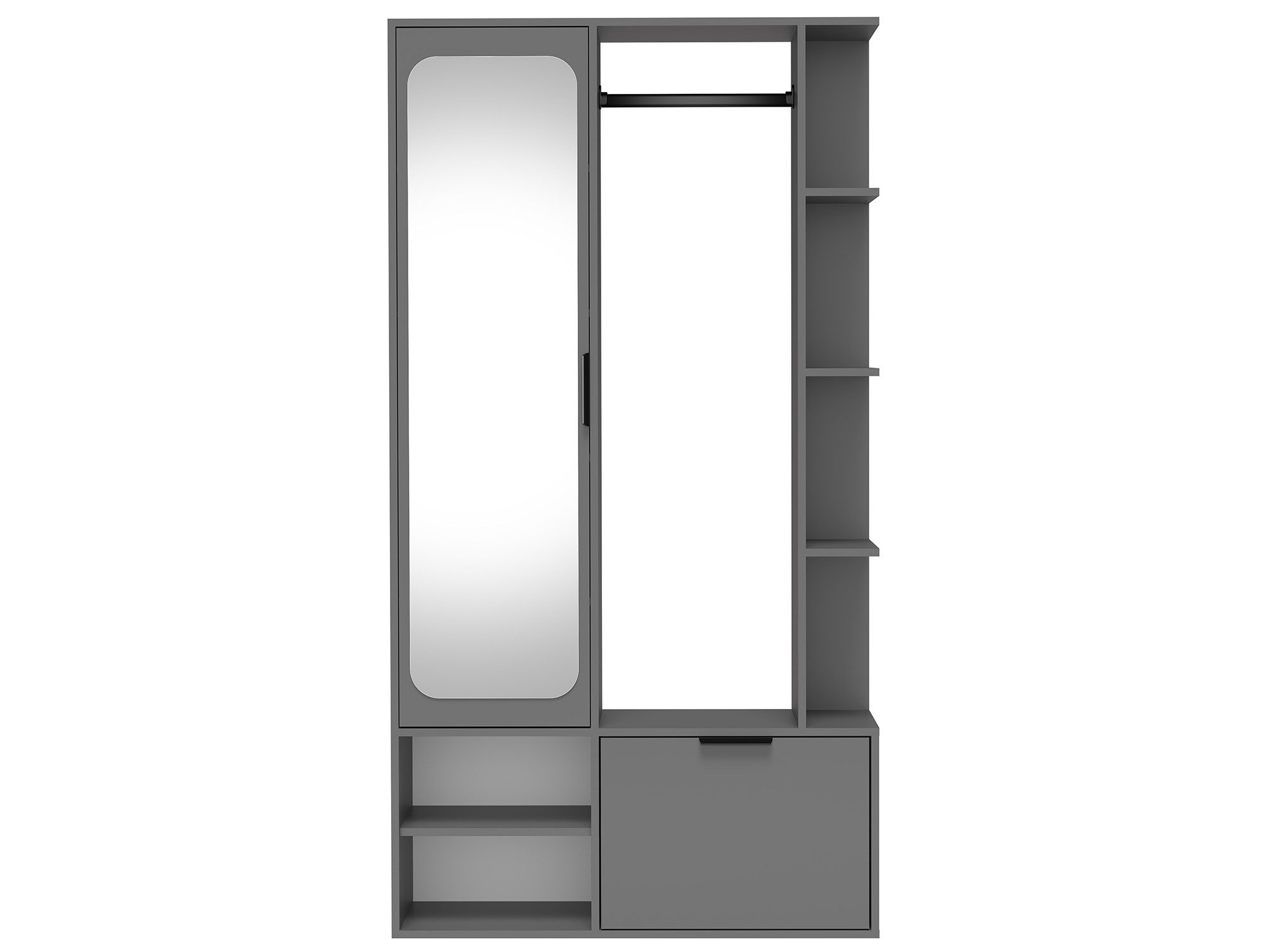 Beautysofa Kompaktgarderobe NIVA mit Spiegel (Metallbeschläge mit Soft-Close, Kleiderstange, Schuhschrank und Ablagen) 4 Farben: Eiche Bookmatch, Kaschmir, Alpinweiß oder Diamantgrau