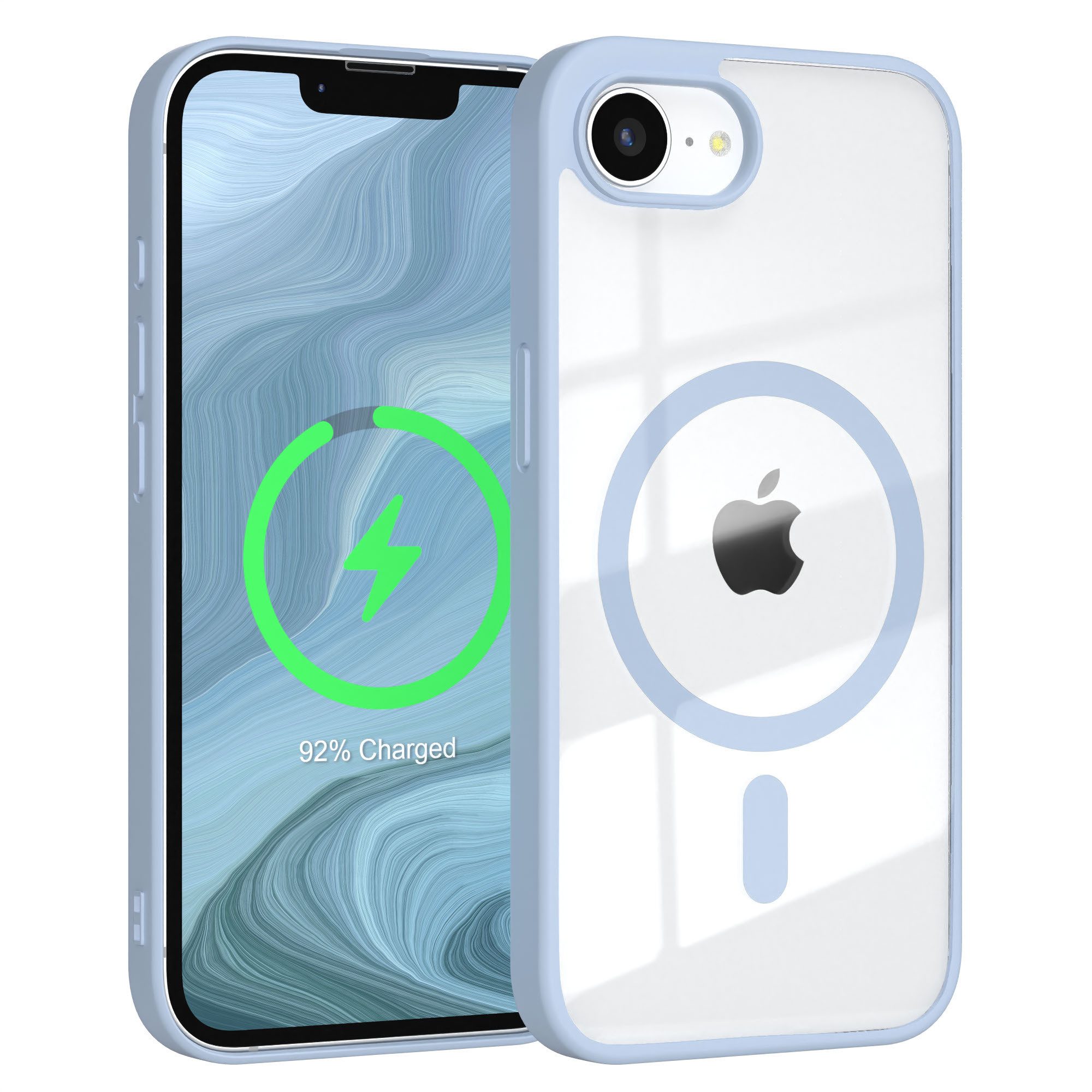 EAZY CASE Handyhülle Transparente Hülle mit MagSafe für iPhone 16e 6,1 Zoll, Softcase, Schutzhülle mit Displayschutz, stoßfest, kratzfest, Hellblau