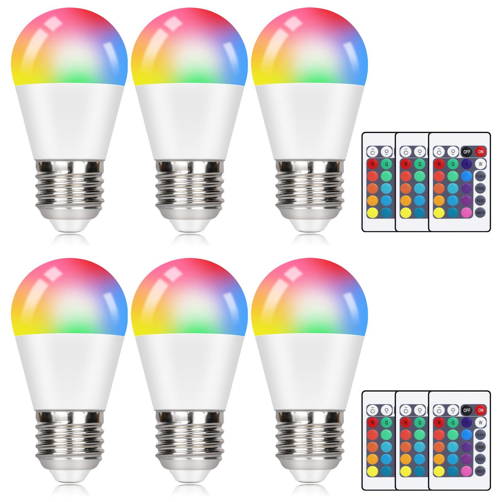 ZMH LED-Leuchtmittel Farbwechsel E27 Lampe RGB Light Bulb 3000k Warmweiß Dimmbar, E27, 6 St., 3000k, Mit Fernbedienung 4 Dynamic