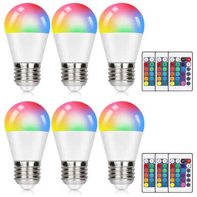 ZMH LED-Leuchtmittel Farbwechsel E27 Lampe RGB Light Bulb 3000k Warmweiß Dimmbar, E27, 6 St., 3000k, Mit Fernbedienung 4 Dynamic