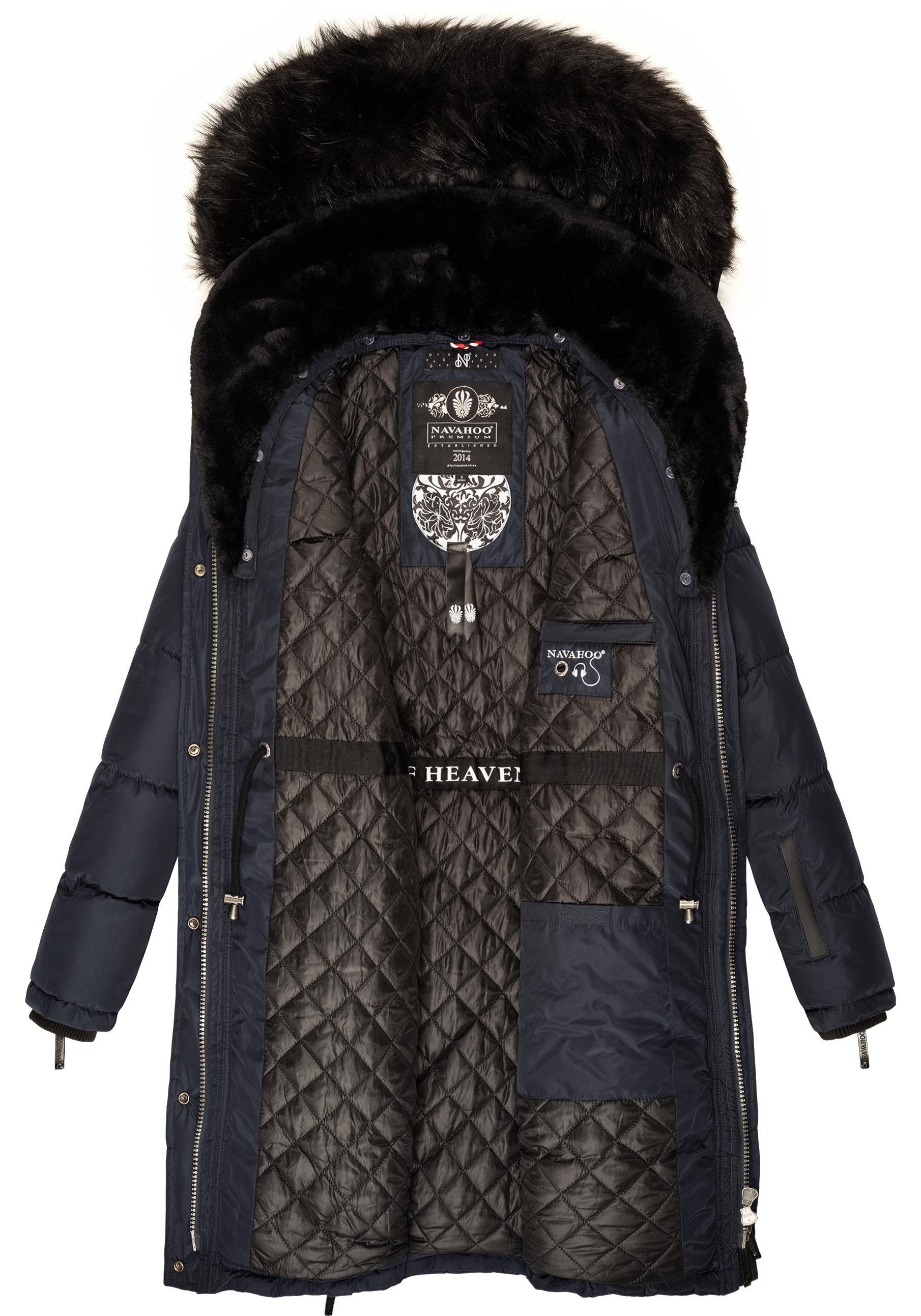 Sinja navy stylischer Steppmantel mit Fellimitat Winter edlem Navahoo Parka