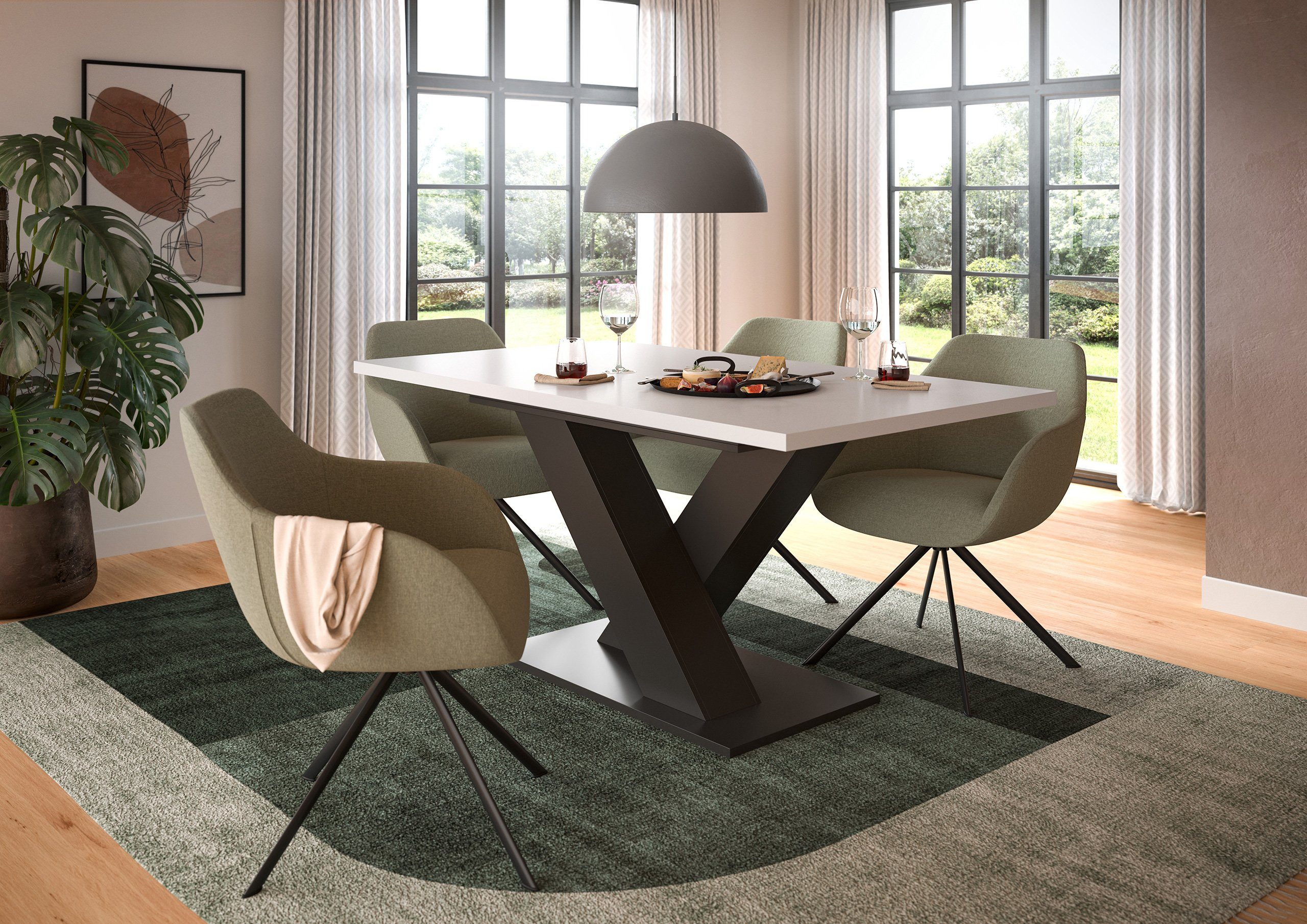 Newroom Esstisch Grau 76 cm, Esstisch Weiß Grau Esszimmertisch Tisch Modern Zeitlos Küche Essz...