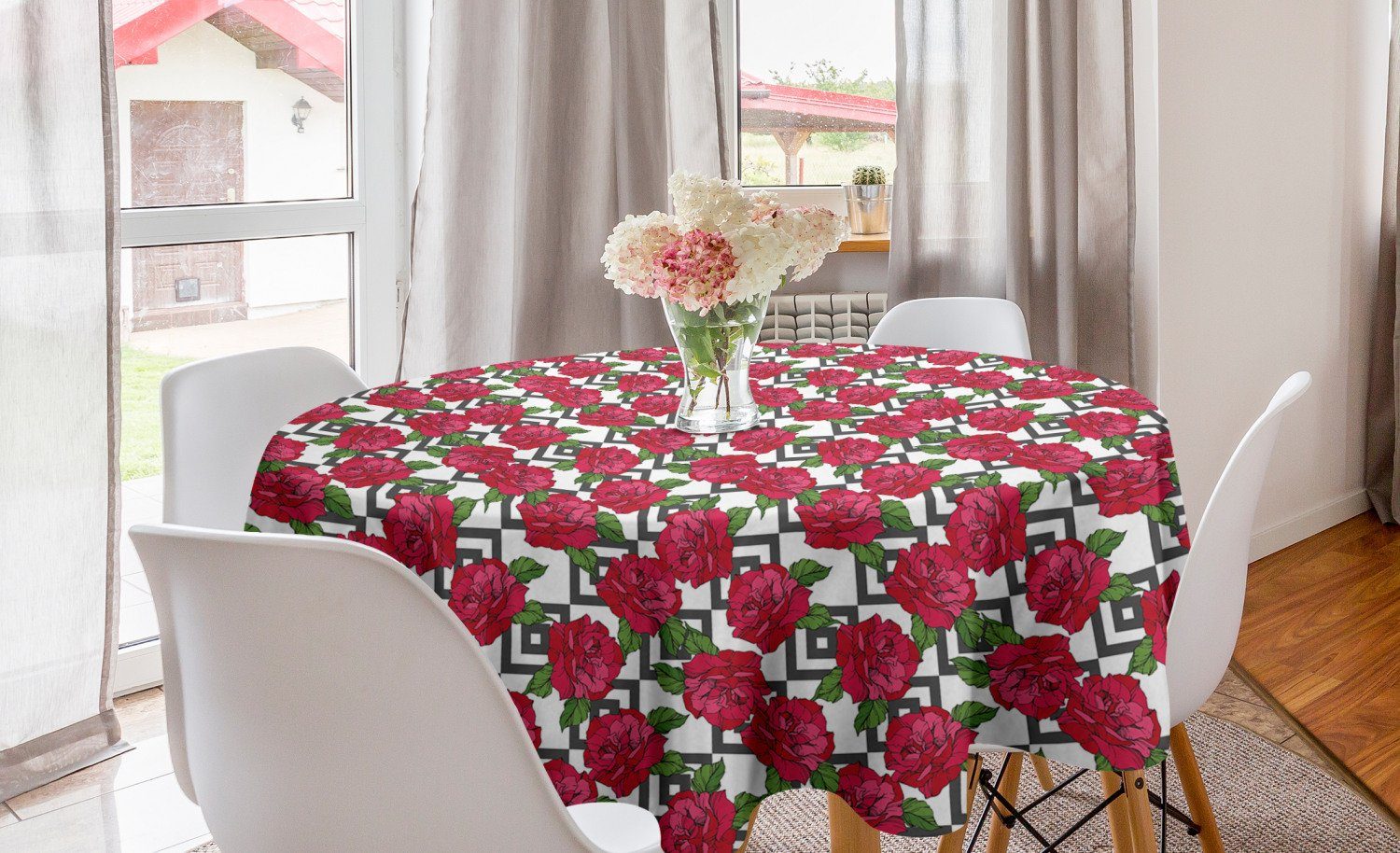 Kreis Küche Tischdecke Blumen auf Rosen Abdeckung für Esszimmer Nested Tischdecke Abakuhaus Dekoration, Squares