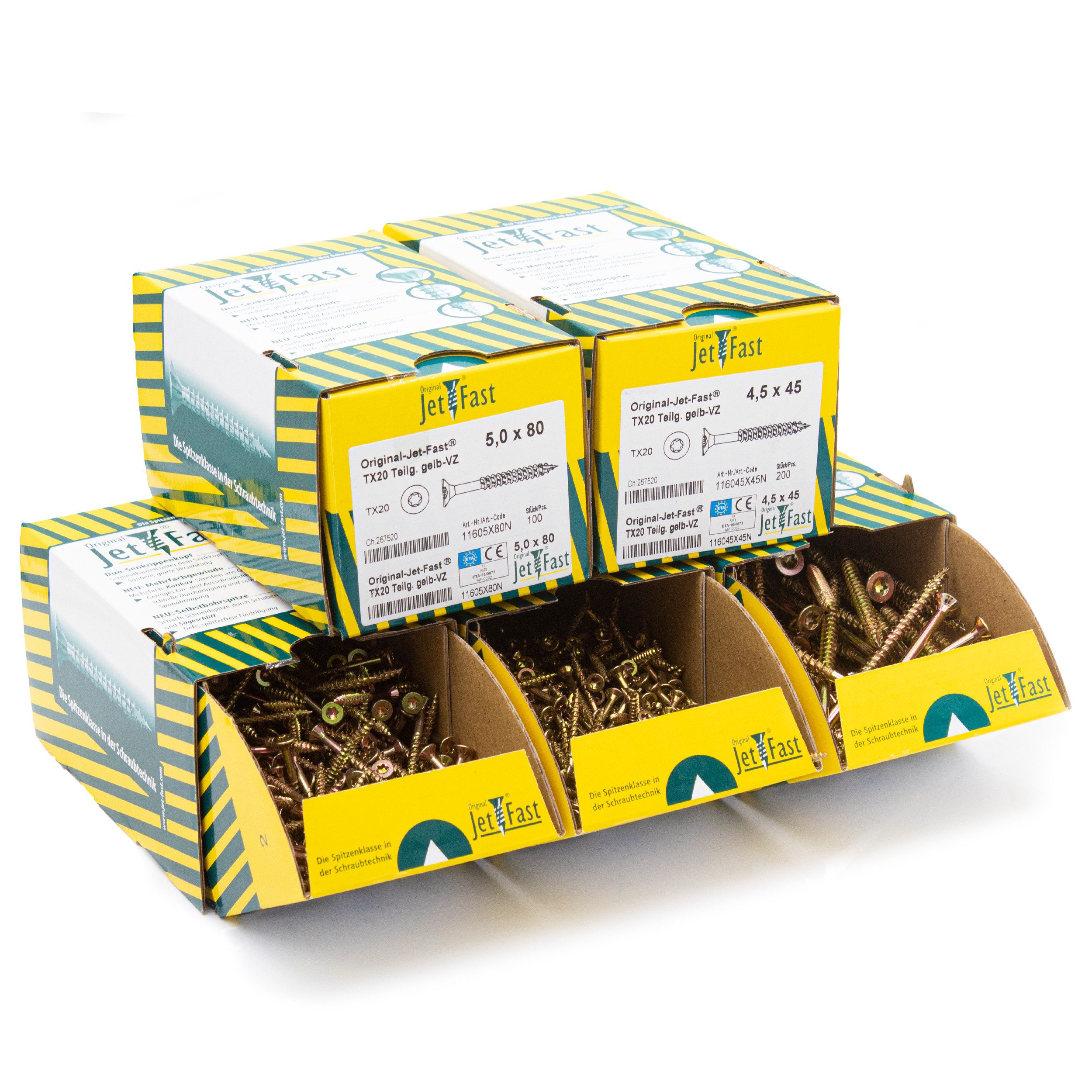 Jet-Fast Schrauben-Set Spanplattenschrauben, Duo-Senkkopf, Selbstbohrspitze - Heimwerker Set, (Packung-Set), Selbstborhspitze, kein Vorbohren nötig, schnelles Einschrauben