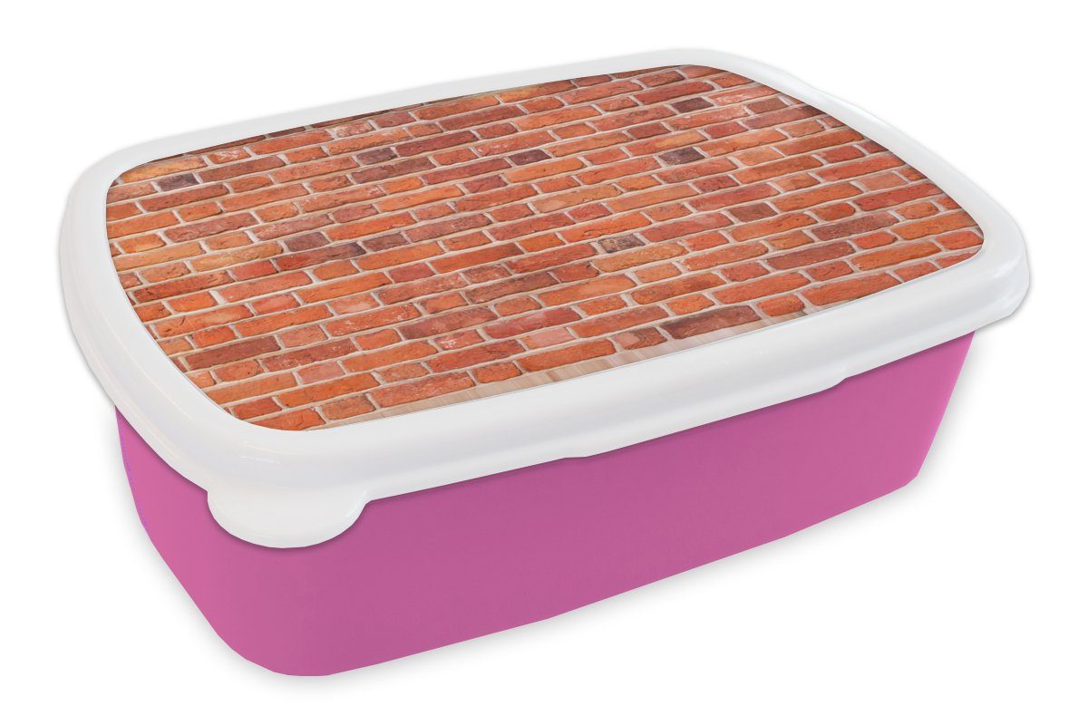 MuchoWow Lunchbox Ziegel - Mauern - Robust, Kunststoff, (2-tlg), Brotbox für Erwachsene, Brotdose Kinder, Snackbox, Mädchen, Kunststoff rosa