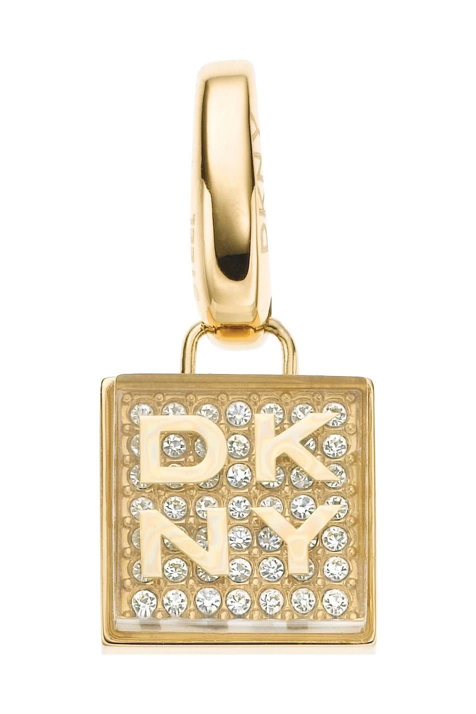 Karabiner, Gold, Anhänger, DKNY Zirkonia Edelstahl, aus Charm-Einhänger