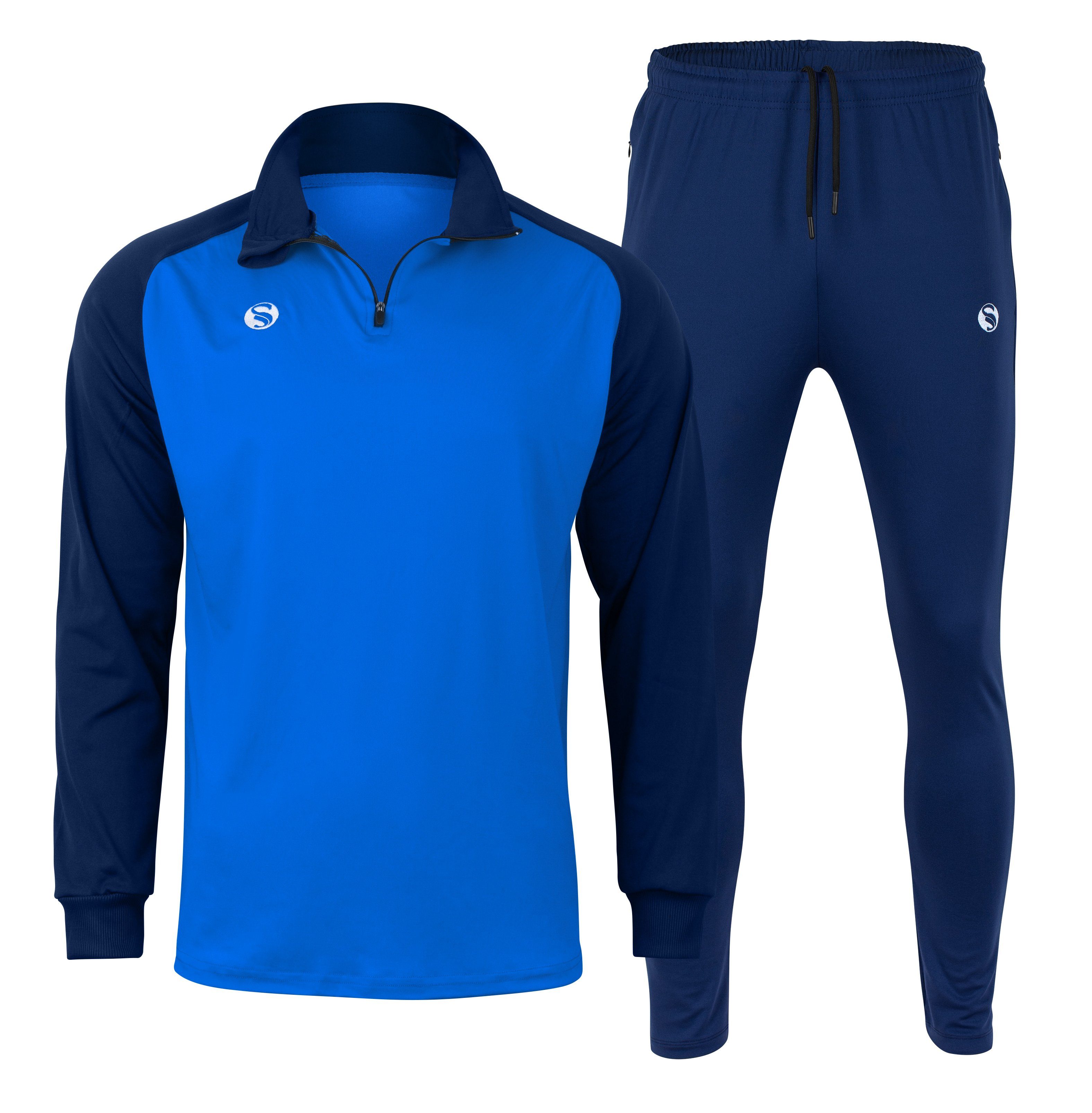 Stark Soul® Trainingsanzug Trainingsanzug "WARM UP" für Herren, bequemer Tracksuit, (Trainingsshirt und Trainingshose), mit 1/4 Reißverschluss und Seitentaschen Marine-Blau