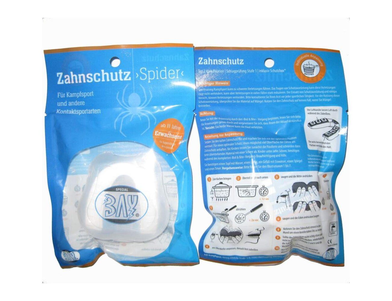 BAY-Sports Zahnschutz Zahnschützer Spinne Spider Smile Kinder Erwachsene (mit Dose, weiß, schwarz, transparent), gute Passform Zähne geschützt detaillierte Anleitung Kinder Erwachsene