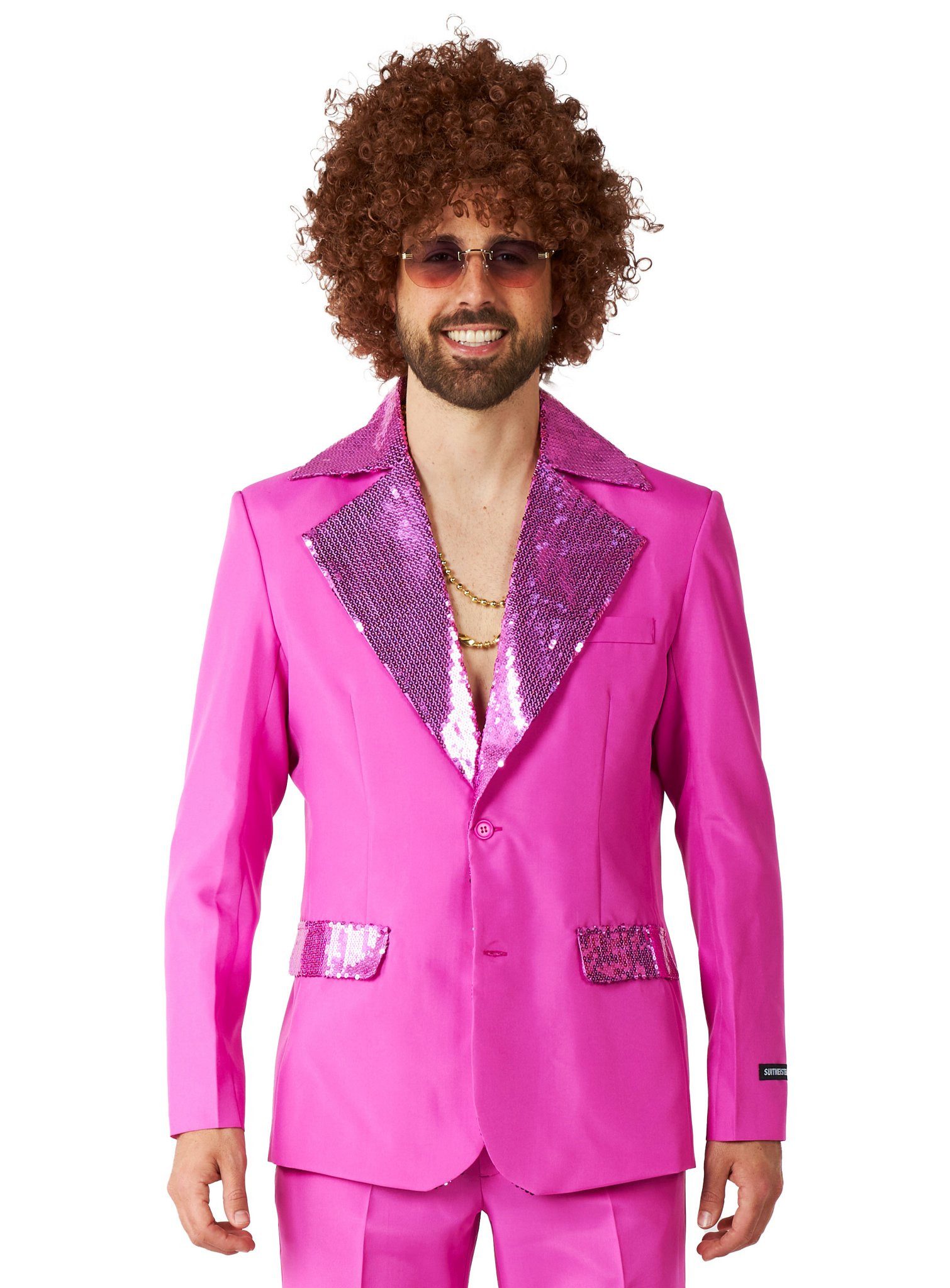 SuitMeister Partyanzug Disco Kostüm pink Anzug - für Karneval Halloween, 70er Disco Anzug mit reichlich Pailletten