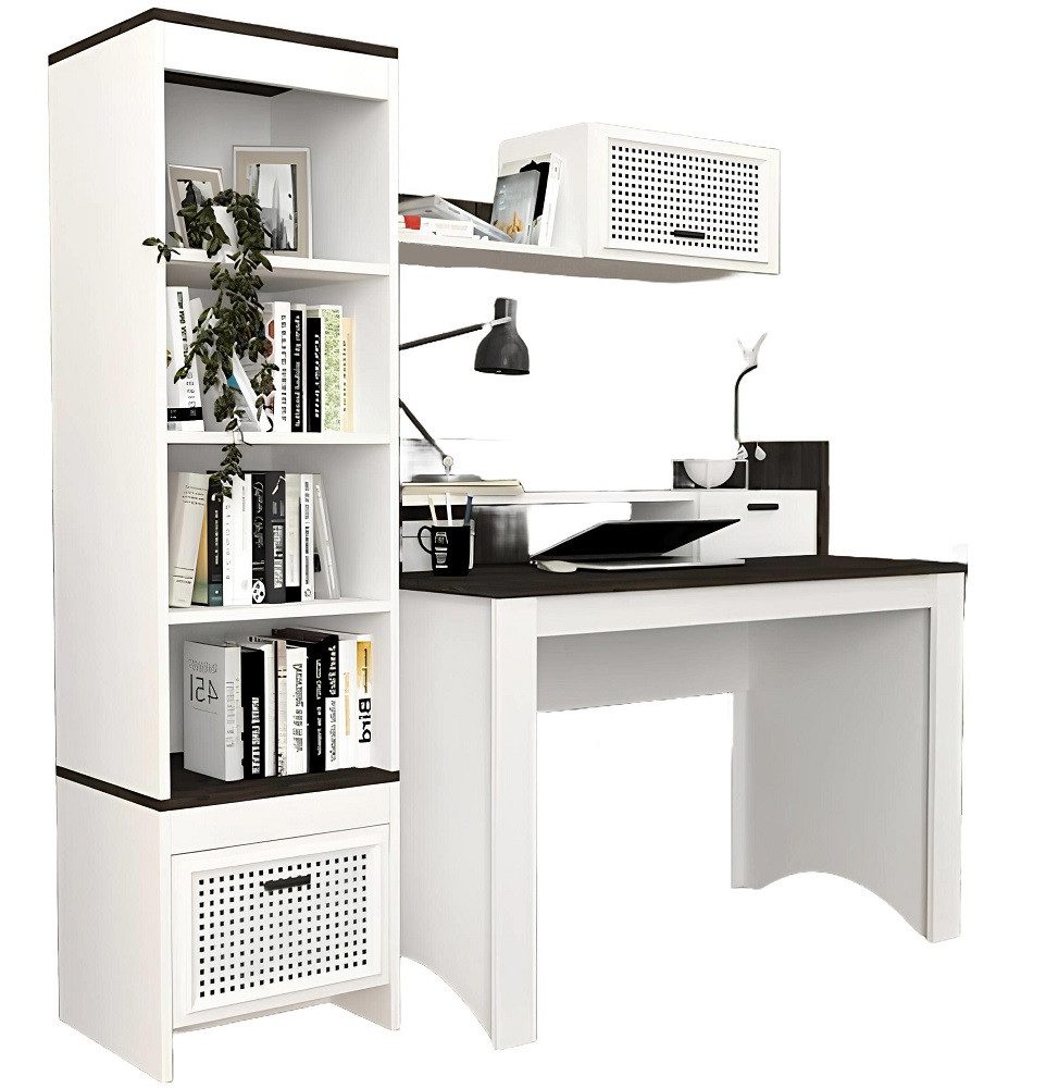 Xlmoebel Kinderschreibtisch Schreibtisch-Set in modernem Weiß mit Wand- und Bücherregal (3tlg Jugendzimmer Set (Schreibtisch + Wandregal + Bücherregal), Hergestellt in Europa