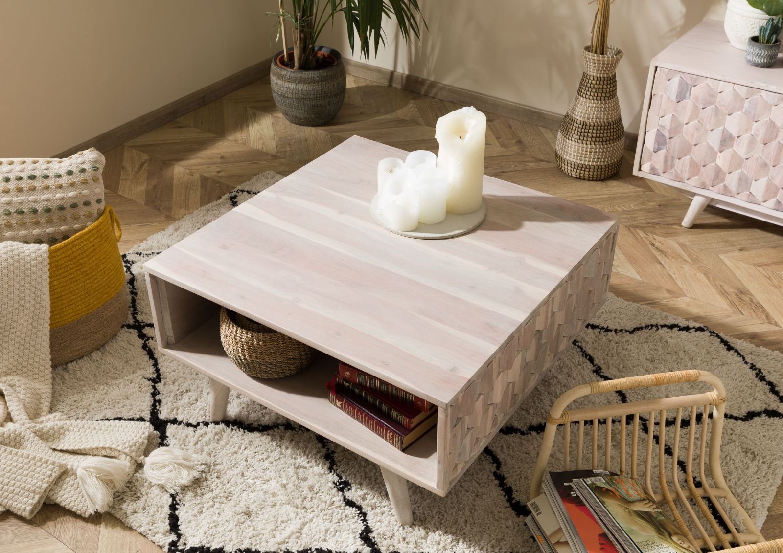 Massivmoebel24 Couchtisch MOSAYK (Couchtisch Akazie 70x70x40 günstig online kaufen