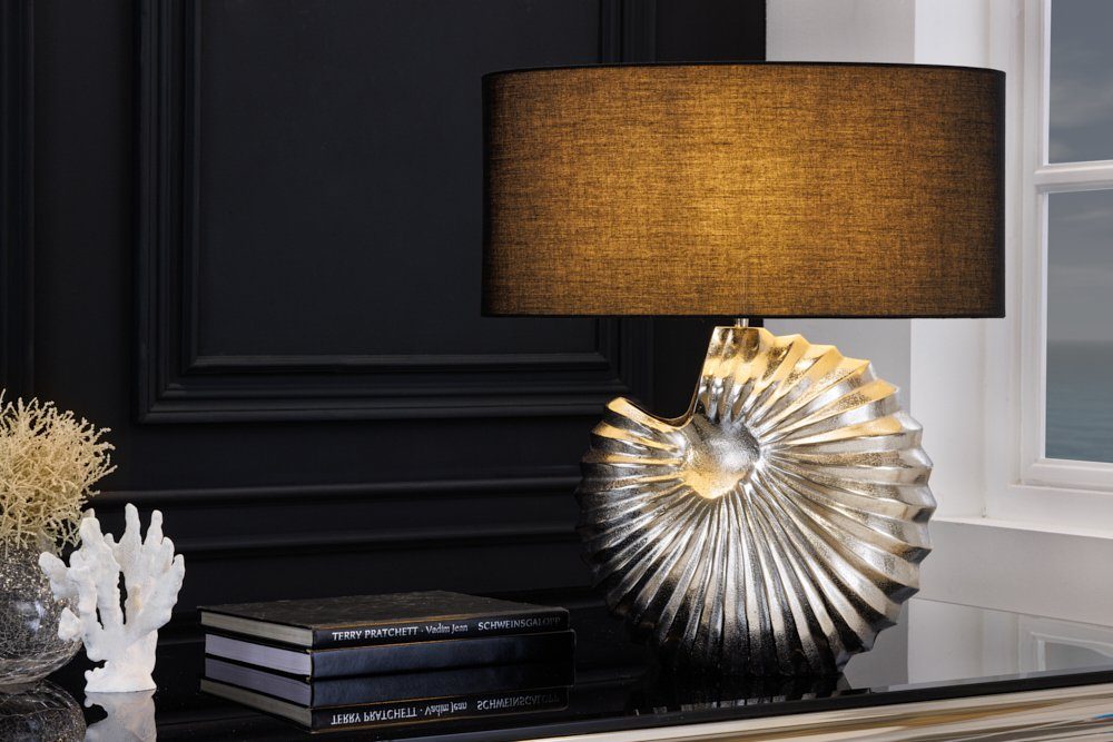 riess-ambiente Tischleuchte SHELL 60cm silber / schwarz, Ein-/Ausschalter, ohne Leuchtmittel, Wohnzimmer · Stoff · Metall · Muschel · Maritim · Maritim