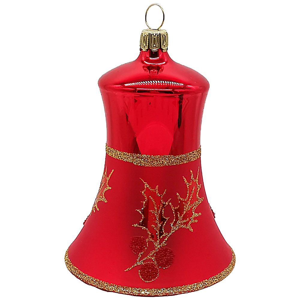 Schatzhauser Christbaumschmuck Glocke Ilex-Zweig Ø7cm (1-tlg), mundgeblasen, handbemalt