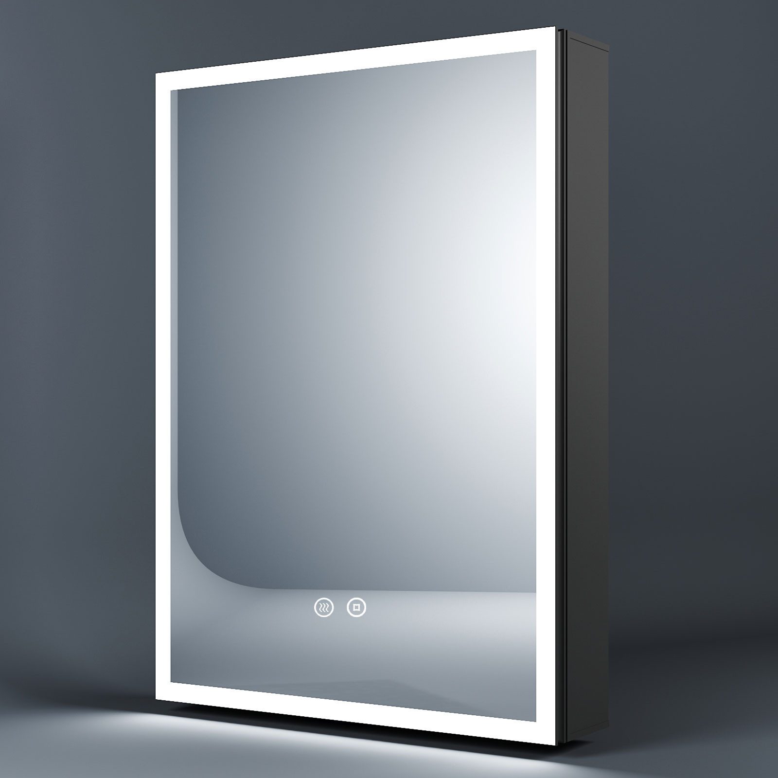 WDWRITTI Spiegelschrank Bad mit Beleuchtung Badezimmerspiegelschrank LED 50x70 40x60cm (Badezimmer Schrank Schwarz, 2Touch, Anti-fog, 3Lichtmodi, Dimmbar, Speicherfunktion, Alu-Schranktür, Doppelseitiger Spiegel) Verstellbare Glasböden, mit Netzadapter