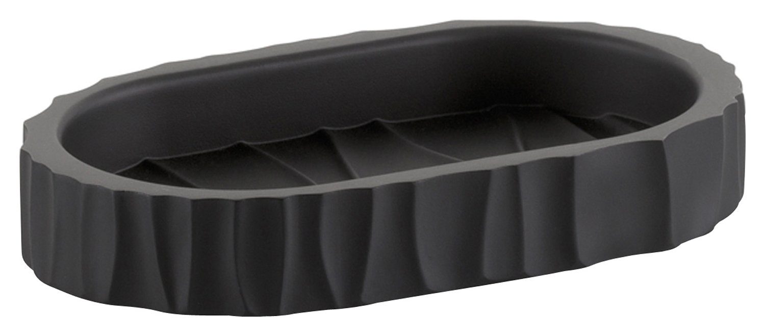 kela Seifenschale MERIDA, Schwarz, mit Rand, Breite: 15 cm, aus Polyresin, mit Rillen