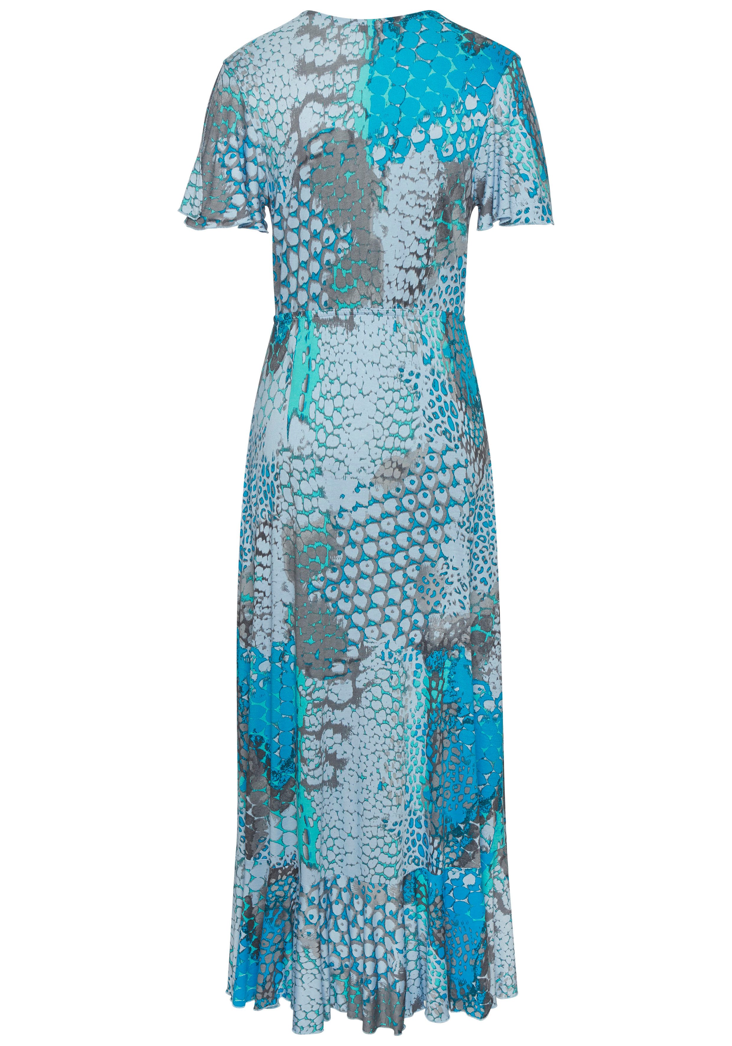 Buffalo Maxikleid mit Alloverdruck und Volantrock, Flügelärmel Jerseykleid, Animalkleid, Sommerkleid im Vokuhila-Schnitt, Druckkleid – Bild 4 von 5