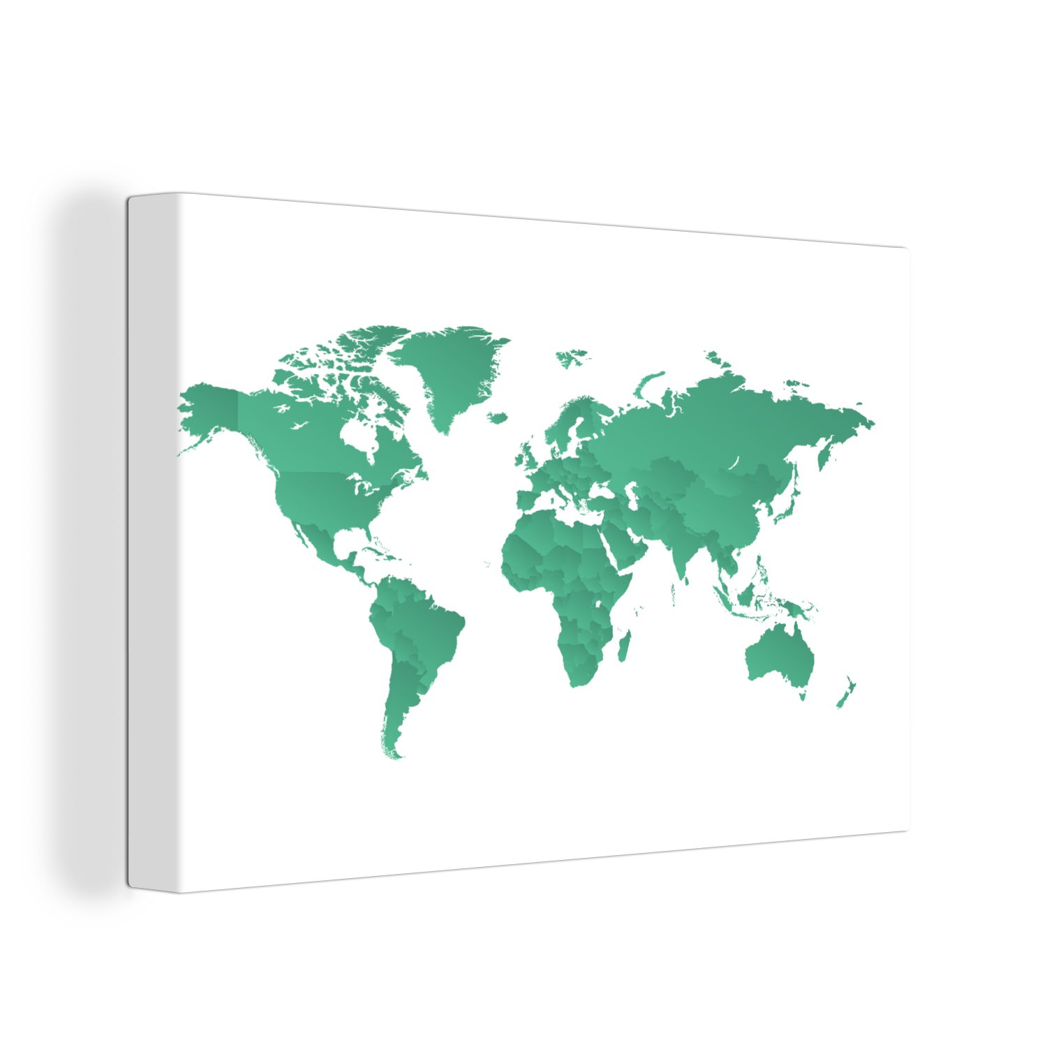 OneMillionCanvasses® Leinwandbild Karte - Grün - Welt, (1 St), Wandbild Leinwandbilder, Aufhängefertig, Wanddeko, 30x20 cm