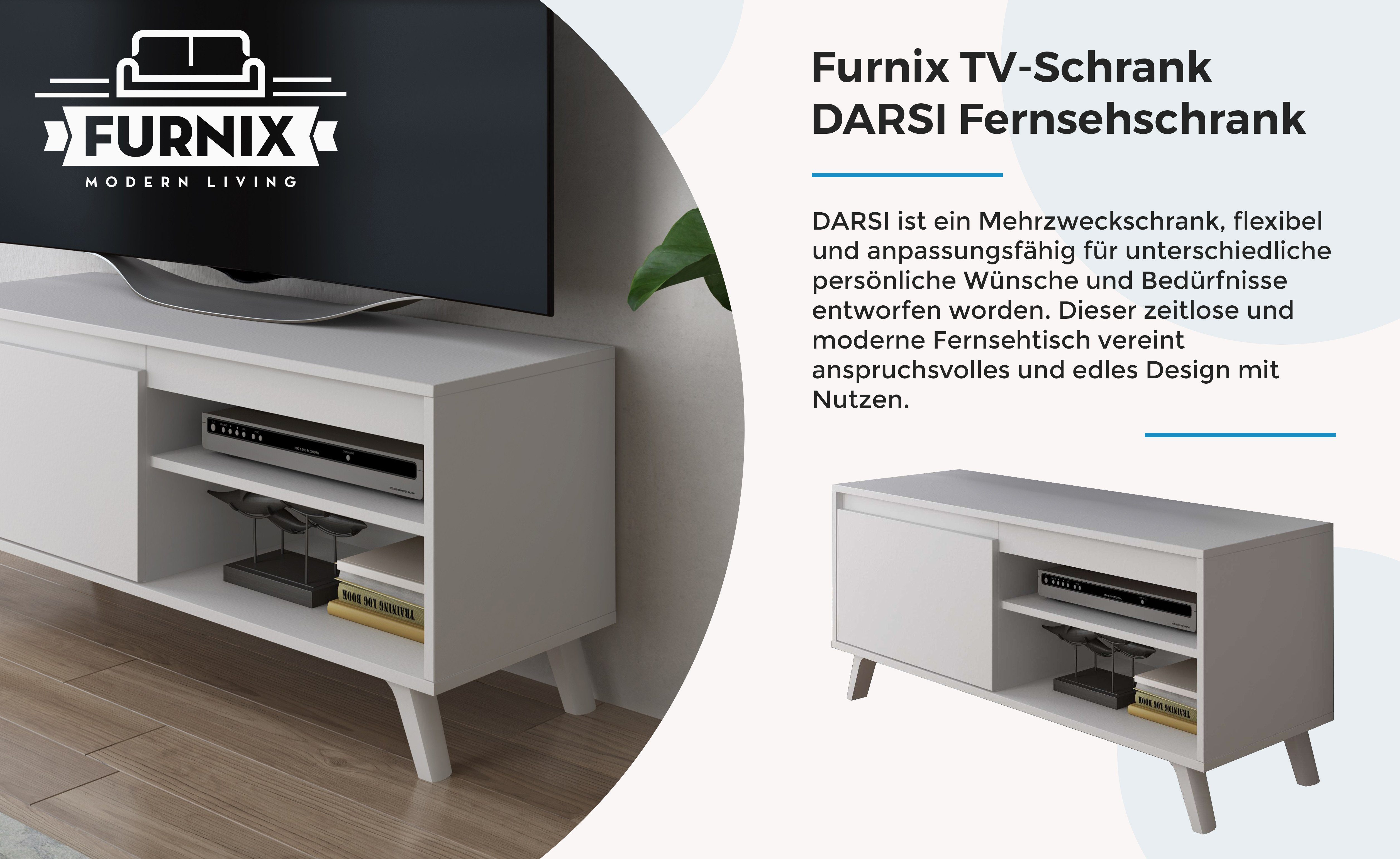 TV-Schrank breit cm Wahl Kommode Design oder Furnix DARSI Lowboard 100 skandinavisches 140 Weiß Fernsehschrank
