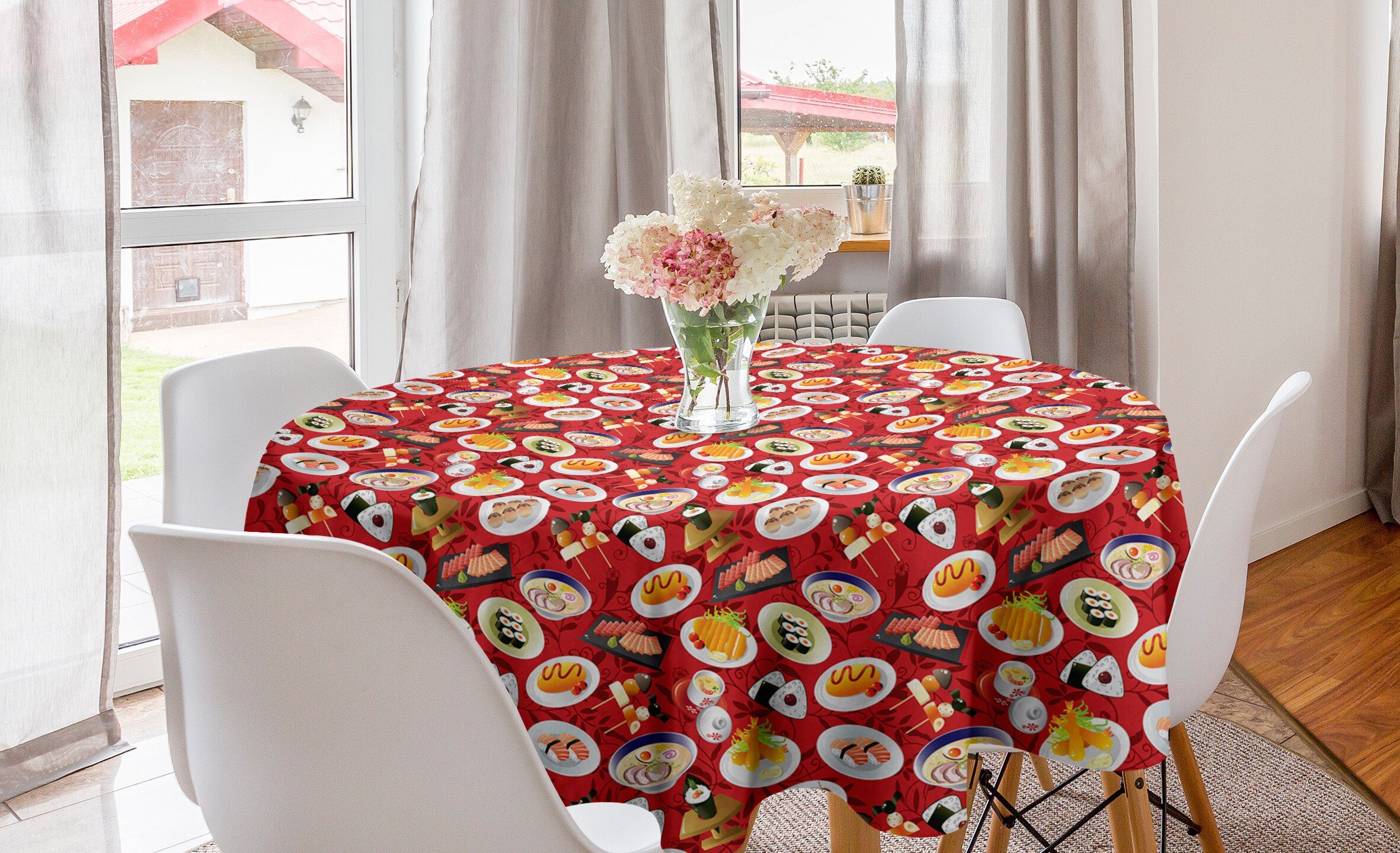 Abakuhaus Tischdecke Kreis Tischdecke Abdeckung für Esszimmer Küche Dekoration, Wasabi Cartoon Japan Küche Mahlzeiten