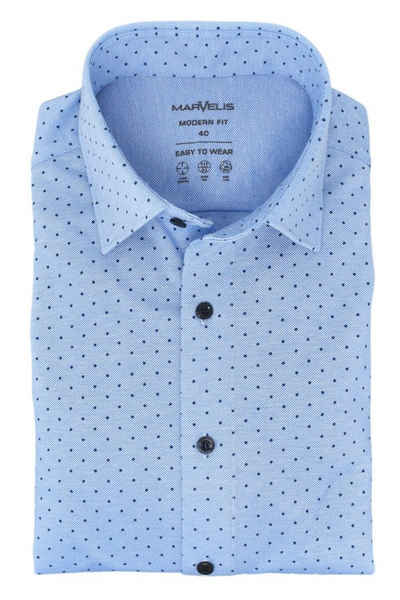 MARVELIS Businesshemd Jersey Hemd - Modern Fit - Langarm - Punkte - Hellblau 4-Wege Stretch, Quick-Dry