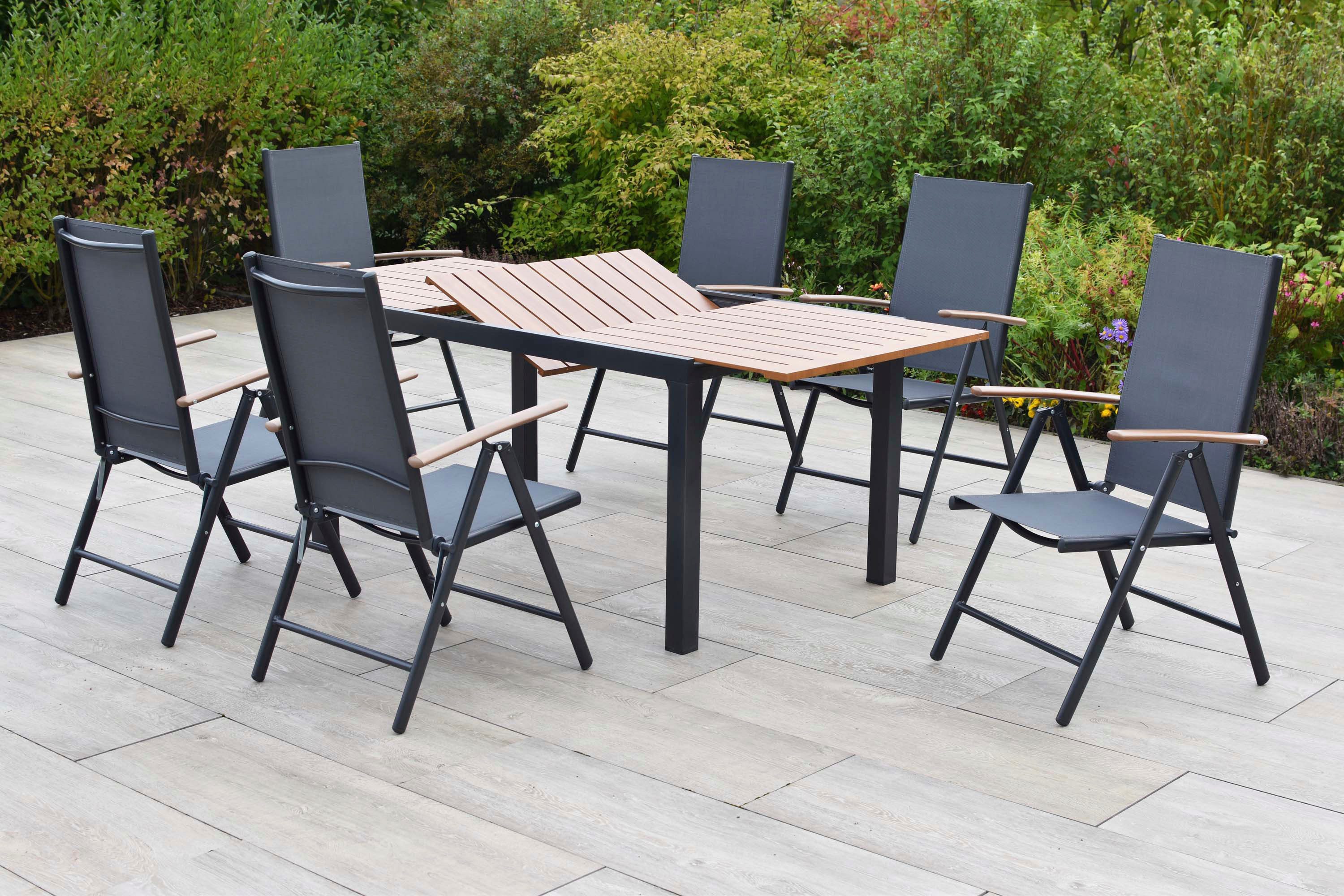 MERXX Garten-Essgruppe Valenza, (Set, 7-tlg), inkl. 6 Klappsessel, 1 Ausziehtisch – Bild 2 von 5