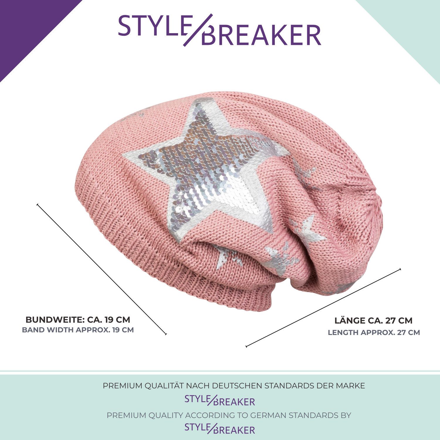 styleBREAKER Strickmütze Strick Beanie mit Pailletten Stern Print (1-St)