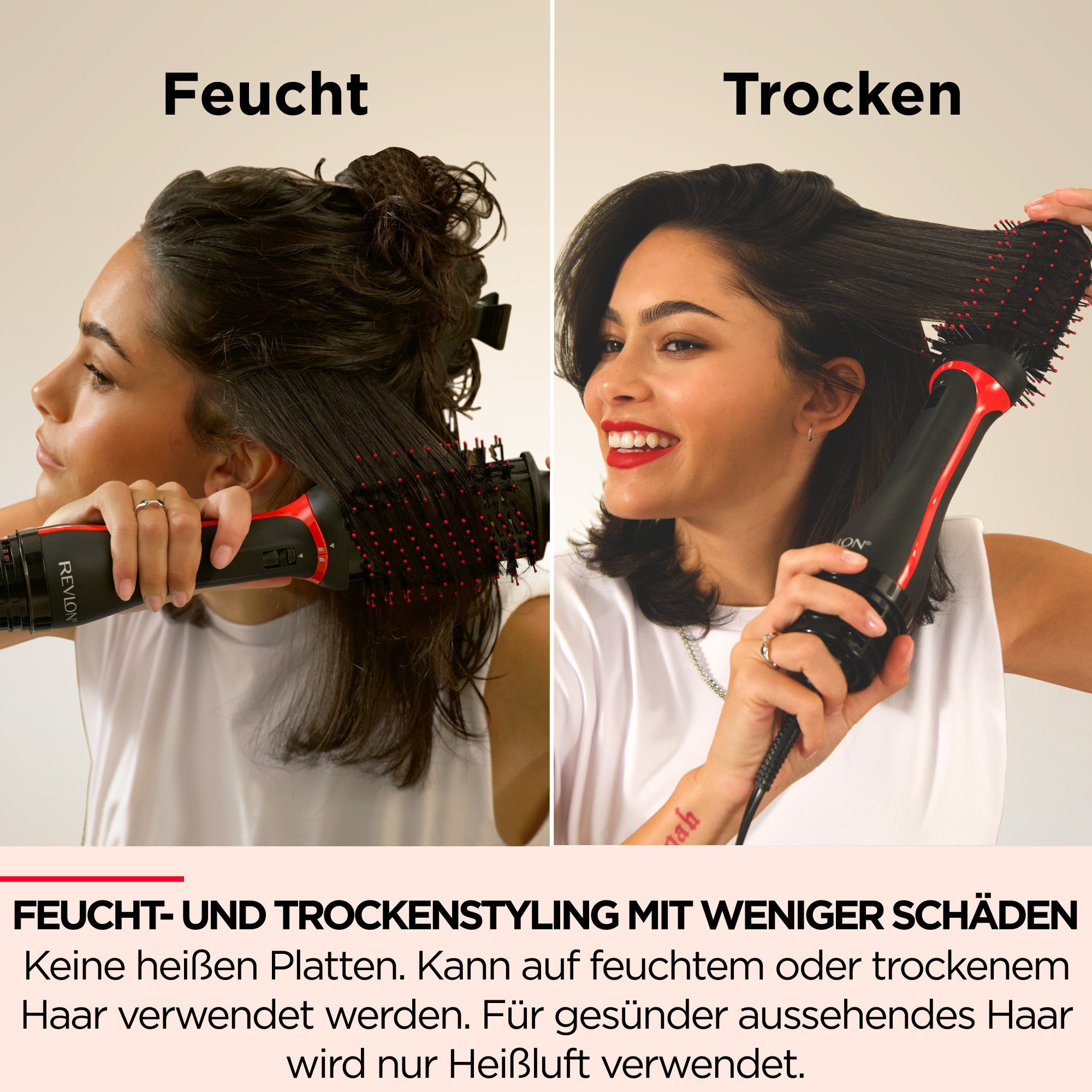 Revlon Warmluftbürste One-Step Volumiser Plus RVDR5298E, Abnehmbarer Kopf, Keramik Titan Platte