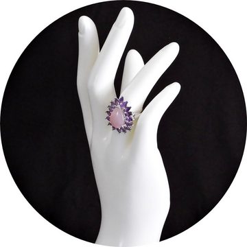 Goldene Hufeisen Silberring Rosa Chalcedon Amethyst Ring aus 925 Sterlingsilber Fingerring, Rhodiniert, Massiv