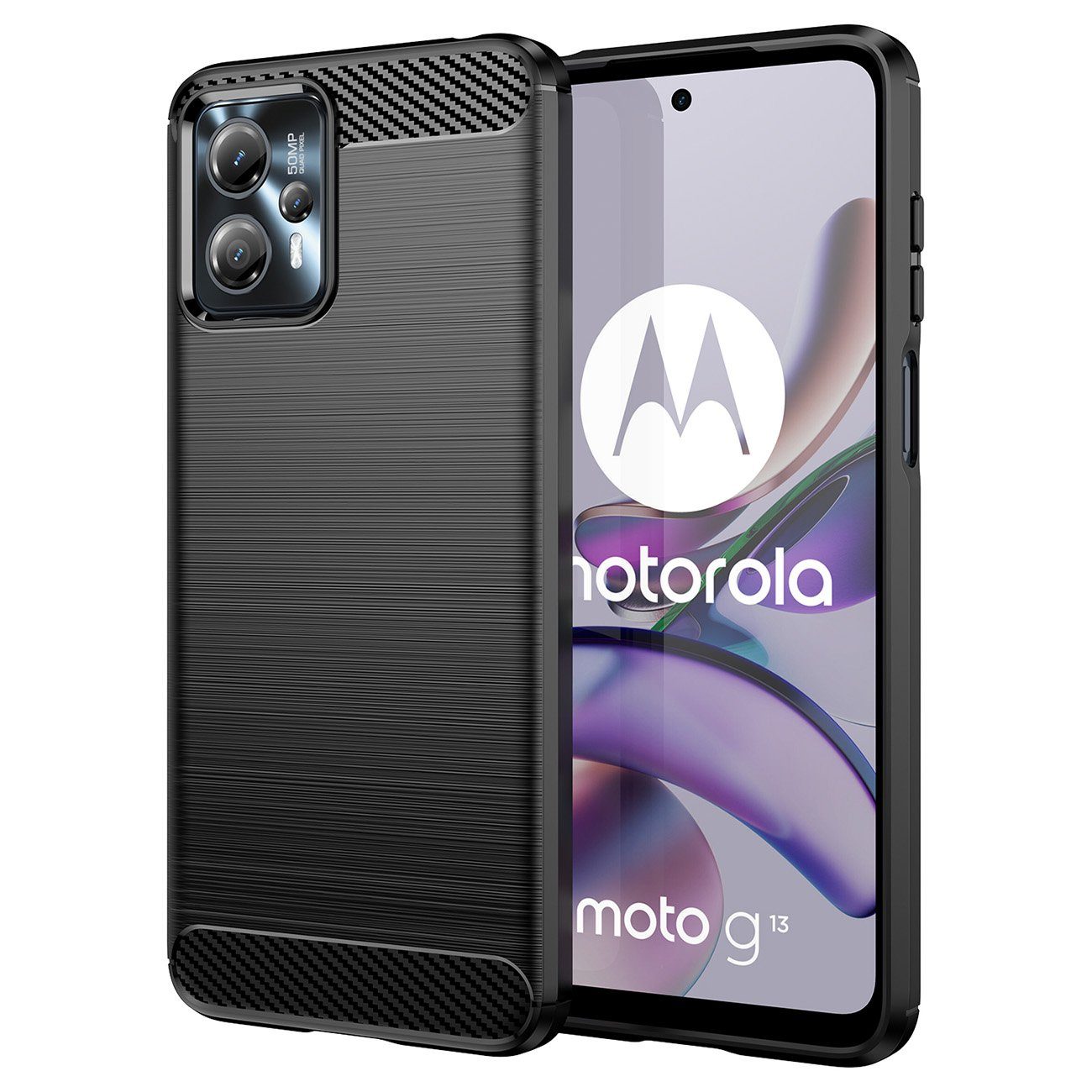 cofi1453 Bumper Carbon Case für Motorola Moto G13 flexible Silikon-Carbon-Hülle