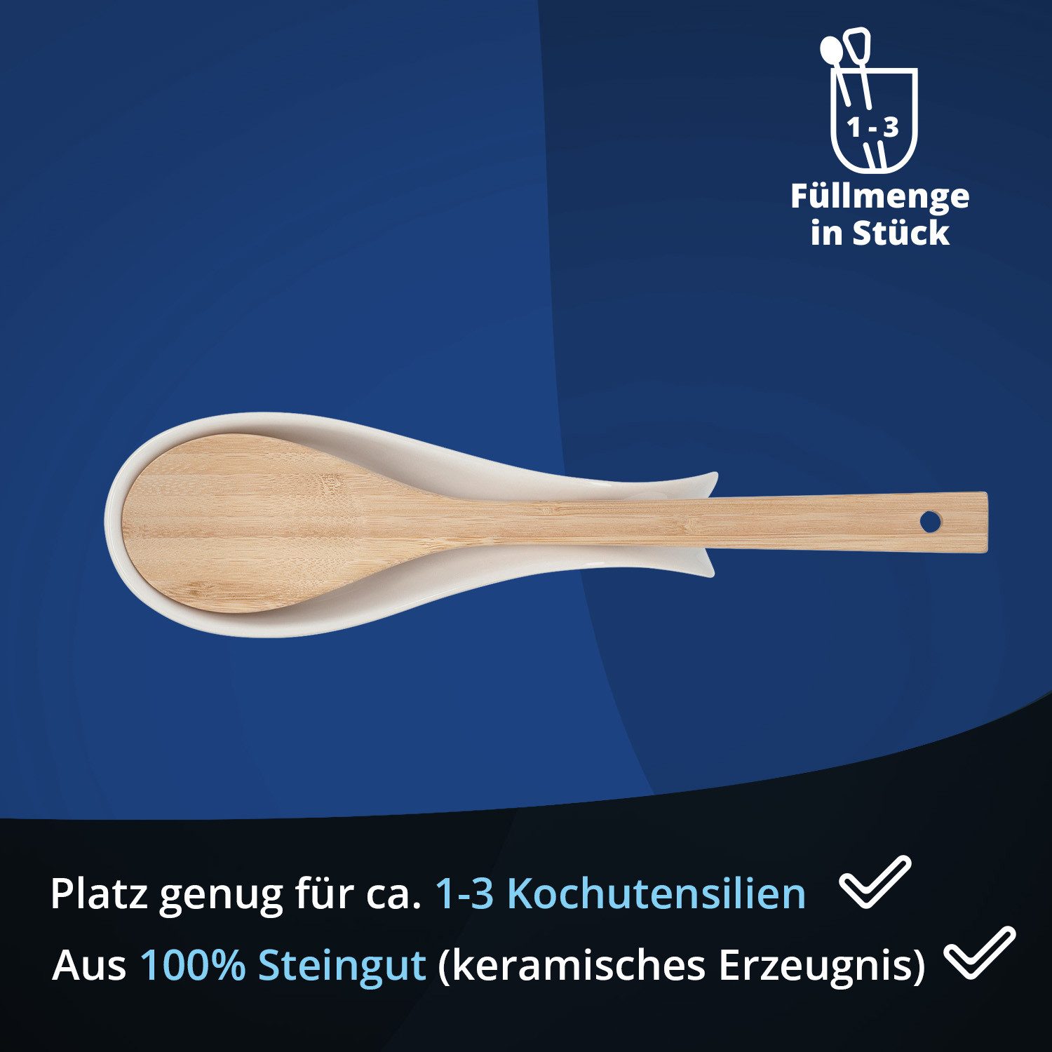 KHG Vorratsdose Löffelablage aus Steinzeug für Kochutensilien– im Landhausstil, Steingut, praktische Löffelablage für bis zu 3 Kochutensilien
