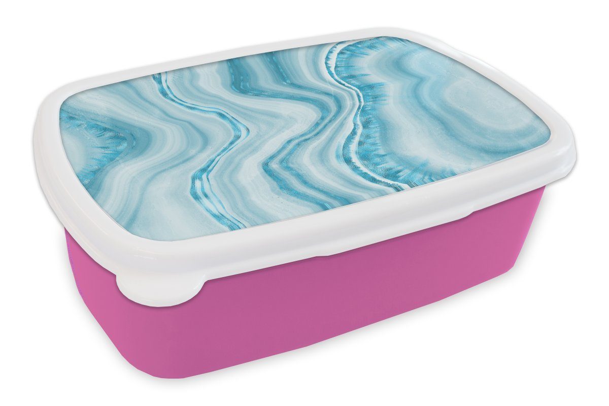 MuchoWow Lunchbox Marmor - Blau - Muster, Kunststoff, (2-tlg), Brotbox für Erwachsene, Brotdose Kinder, Snackbox, Mädchen, Kunststoff rosa
