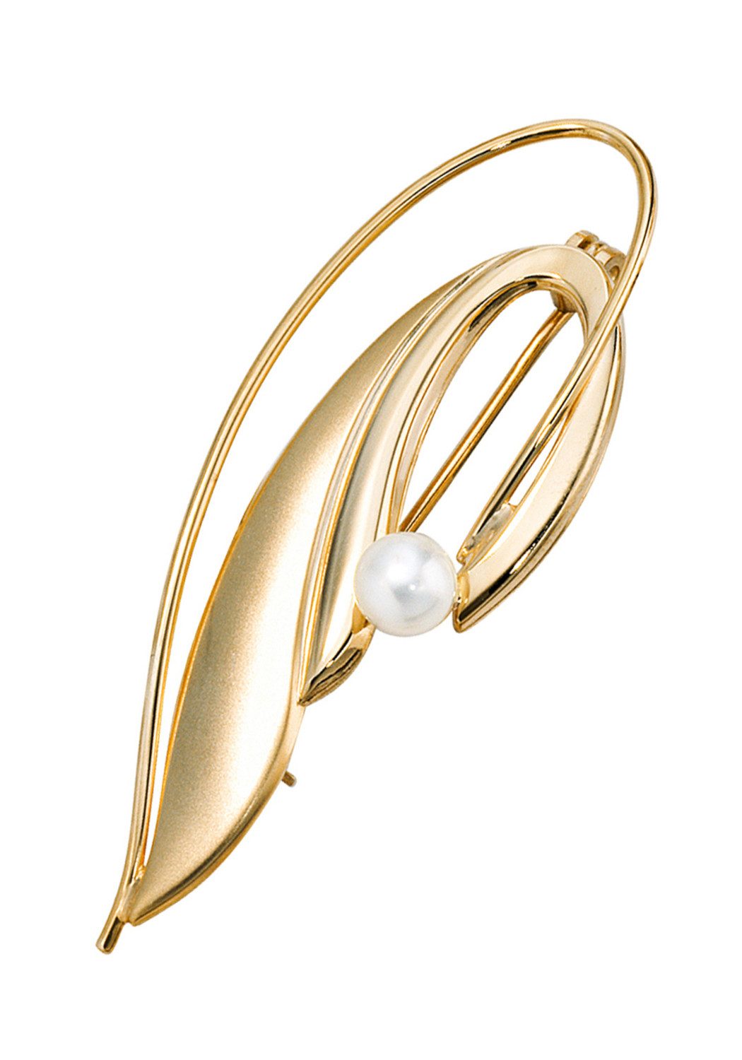 JOBO Brosche Perlenbrosche Goldbrosche, 585 Gold mit Perle
