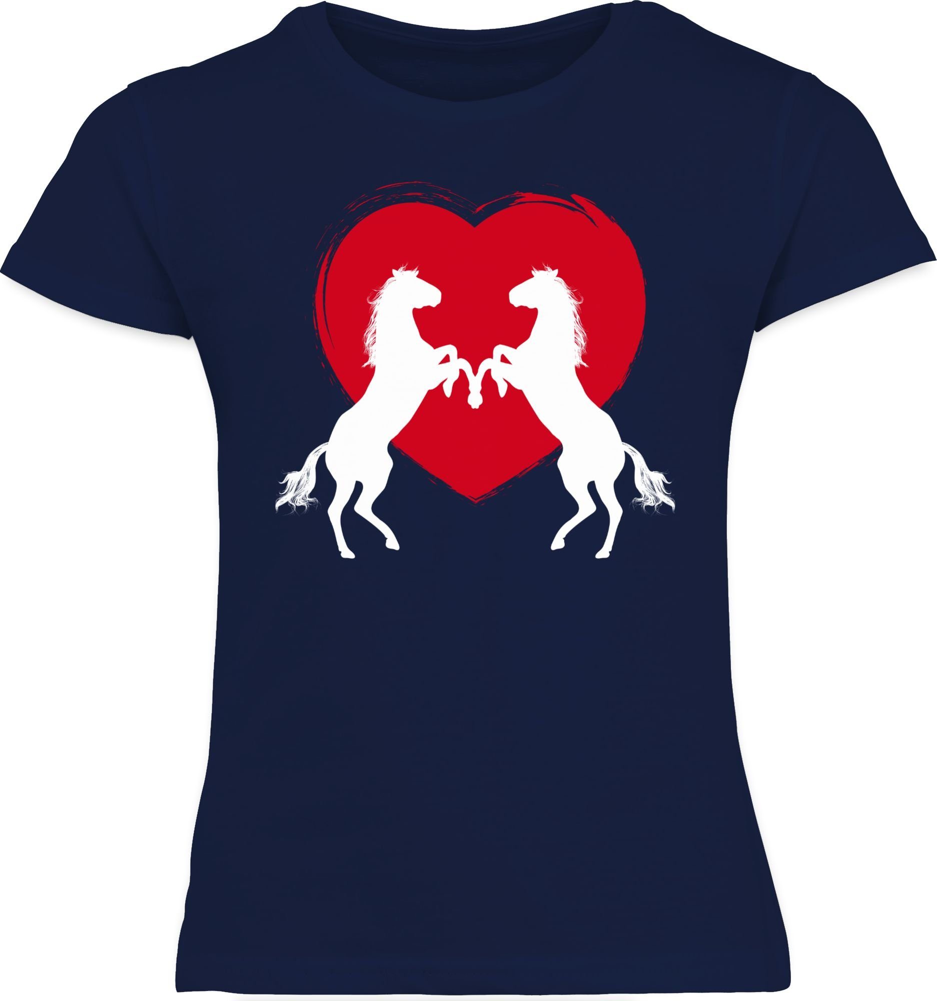 Shirtracer T-Shirt Pferde mit Dunkelblau Pferd 3 Herz