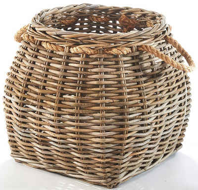 Kobolo Aufbewahrungskorb Korb aus Rattan geflochten kubu grey mit Seilgriff