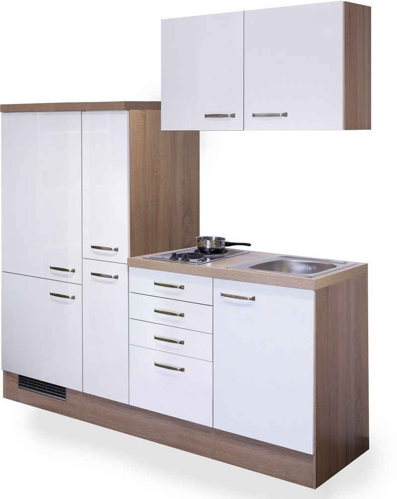 Flex-Well Küche Florenz, Gesamtbreite 190 cm, mit Apothekerschrank, mit Einbau-Kühlschrank etc.