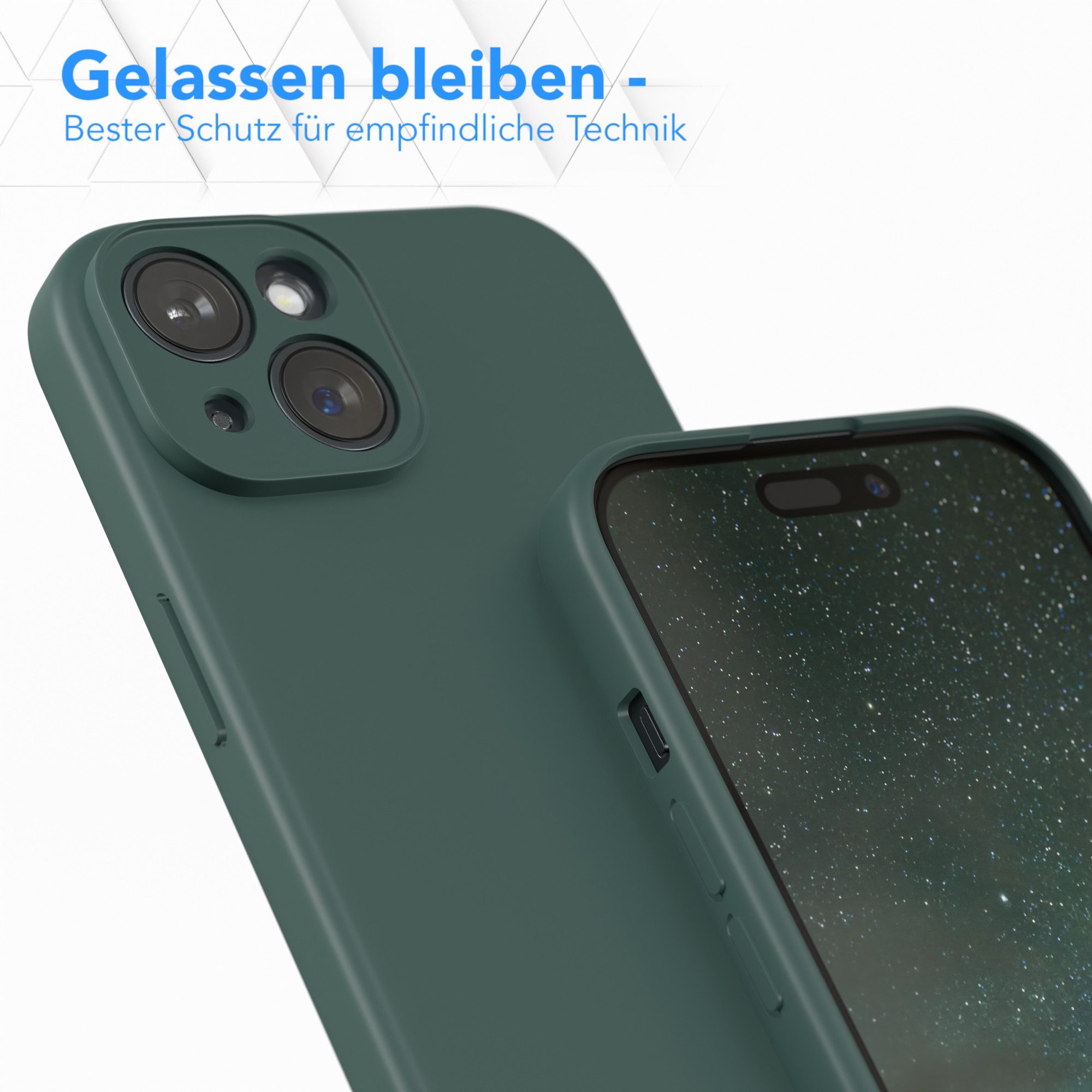 EAZY CASE Handyhülle für Apple iPhone 15 Hülle Silikon 6,1 Zoll, Silikon Schutzhülle mit Kameraschutz kratzfestes Bumper Nachtgrün – Bild 4 von 5