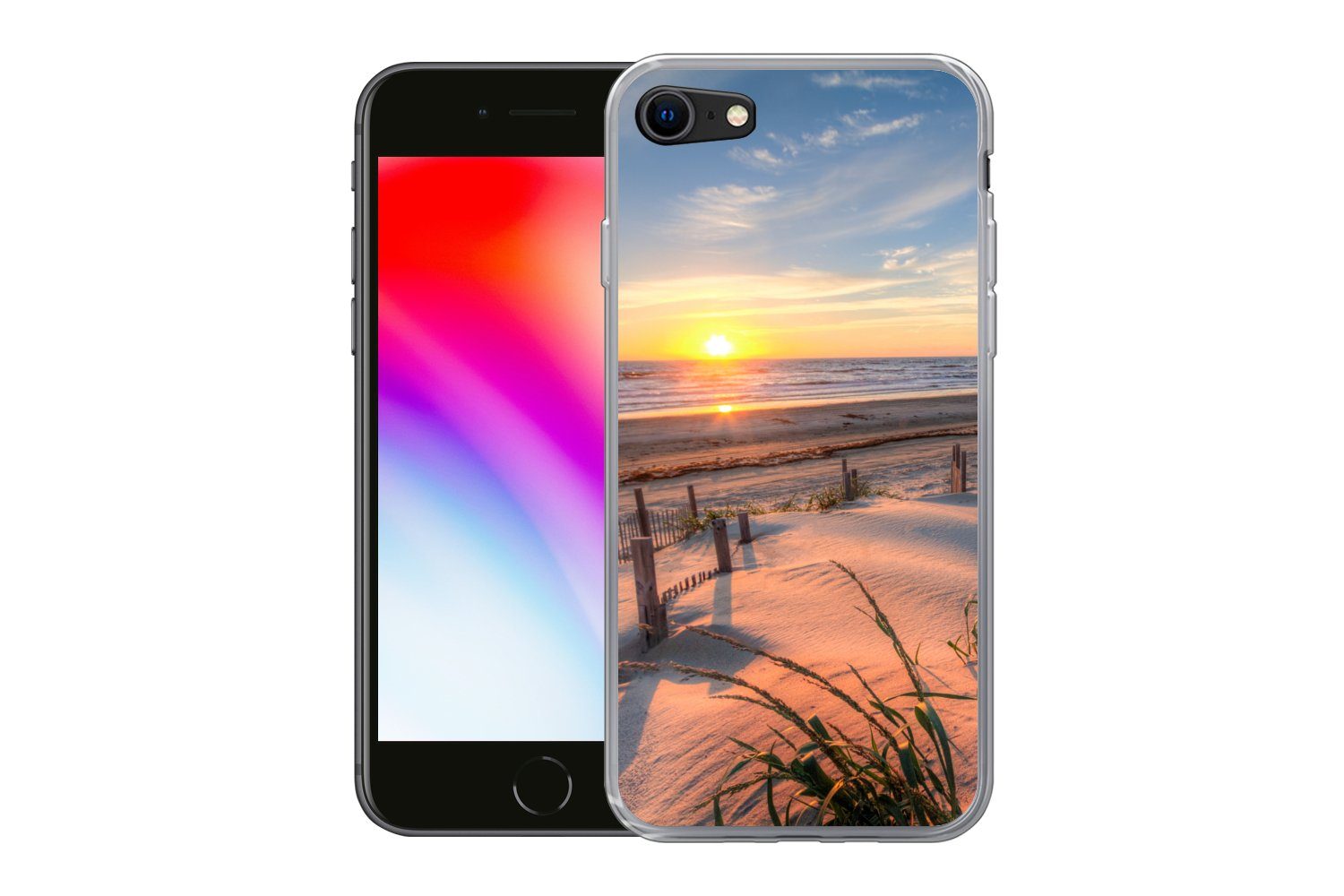 MuchoWow Handyhülle für Apple iPhone 8 Strand - Meer - Düne - Sonnenuntergang - Landschaft, Smartphone-Bumper, Print, Handy Schutzhülle Dünn