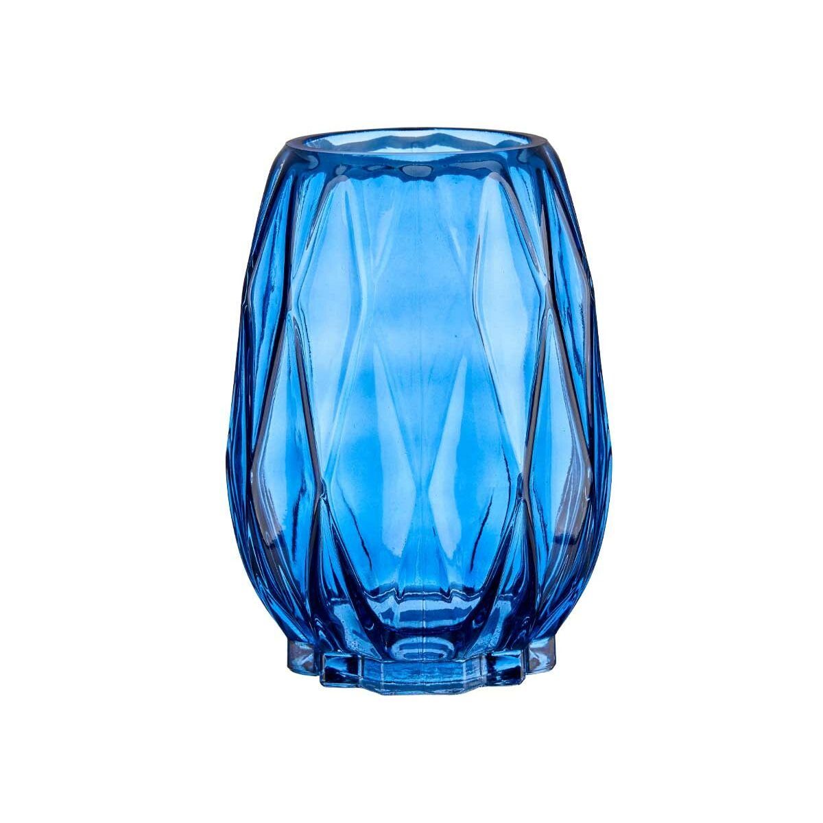Gift Decor Dekovase Vase Blau Schnitzerei Rhombusse 13,5 Glas x 13,5 cm 6 Stück 19 x