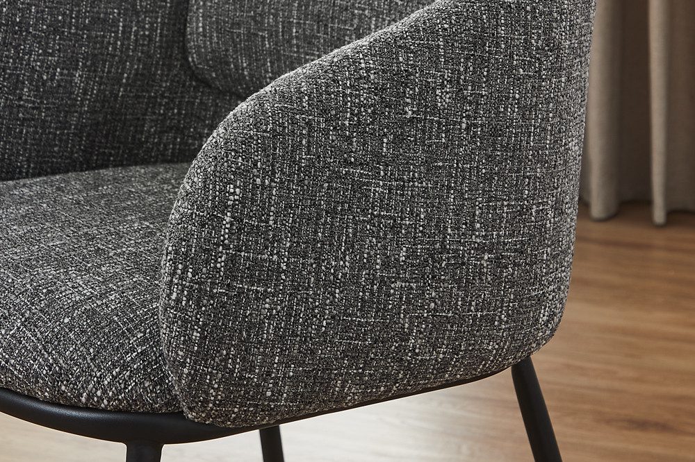 riess-ambiente Esszimmerstuhl FLORENZ granitgrau / schwarz - Strukturstoff, Metall, mit Armlehne (Einzelartikel, 1 St), Retro-Polsterstuhl - ideal für Ess-, Arbeits-, Wohnzimmer und Büro