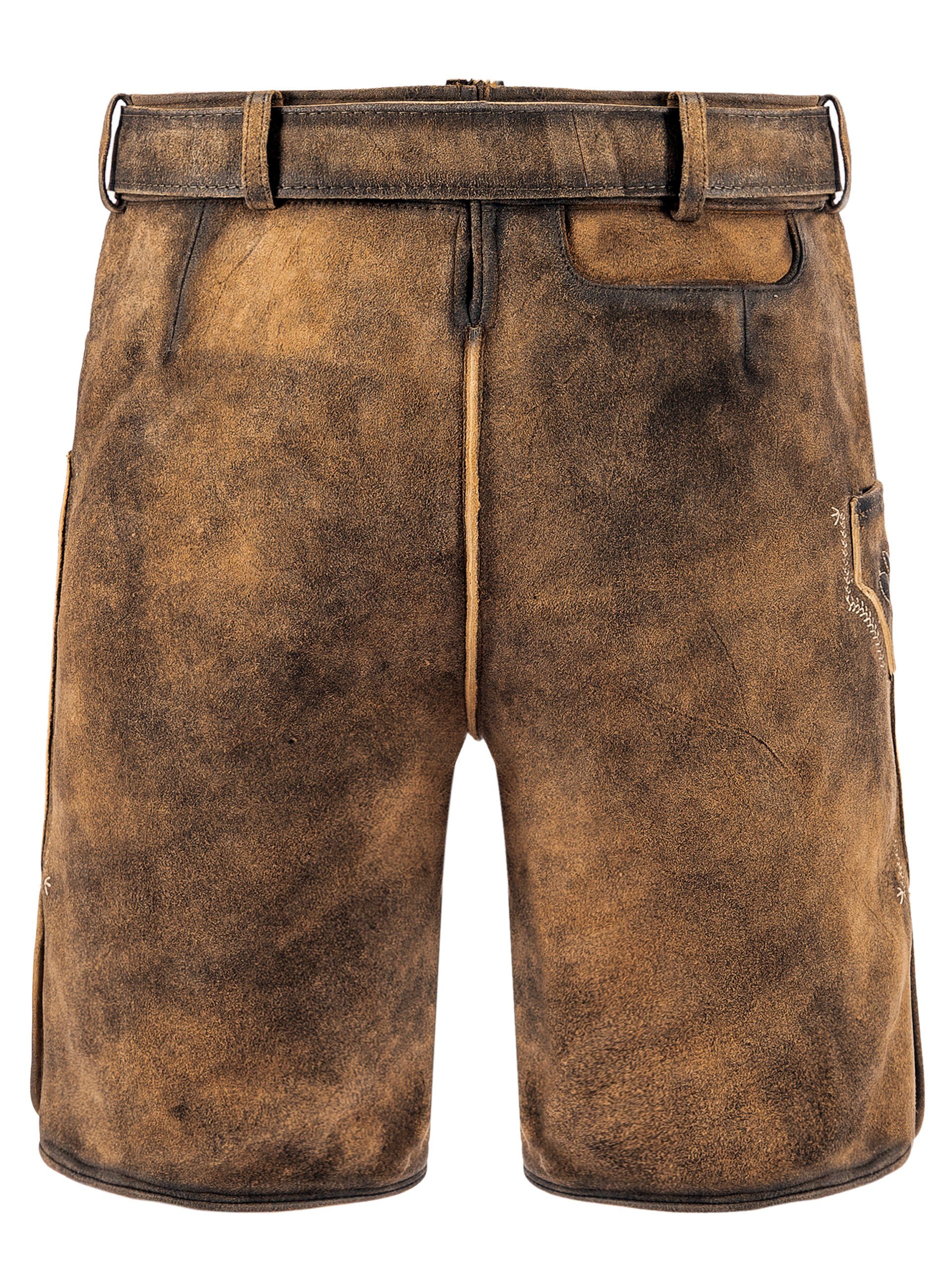 FUCHS Trachtenlederhose Lederhose kurz Alois antik-dunkel (2-tlg) inkl. Gürtel