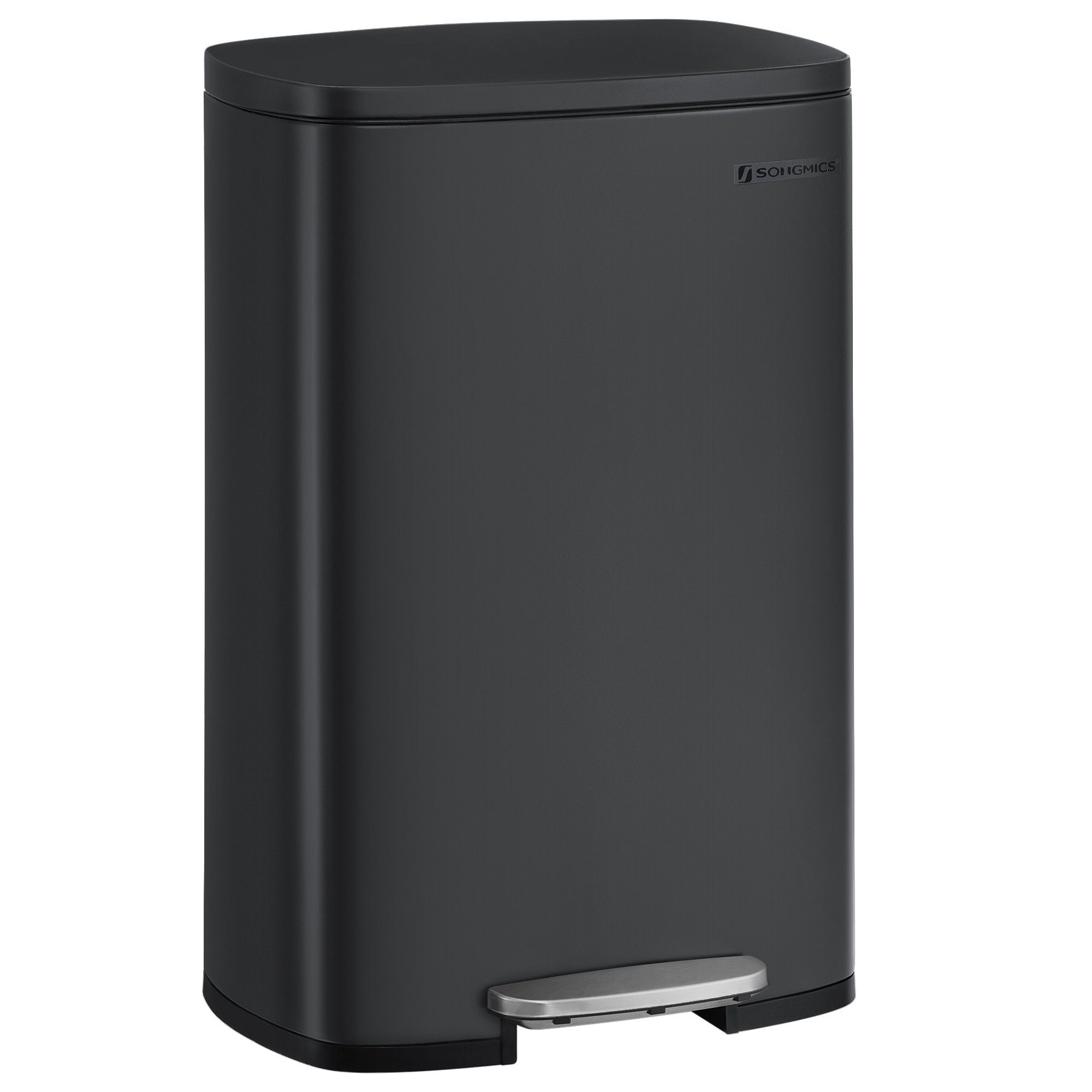 SONGMICS Mülleimer, Abfalleimer, 50 L, luftdicht, Stahl, Küche, silbern,Weiß
